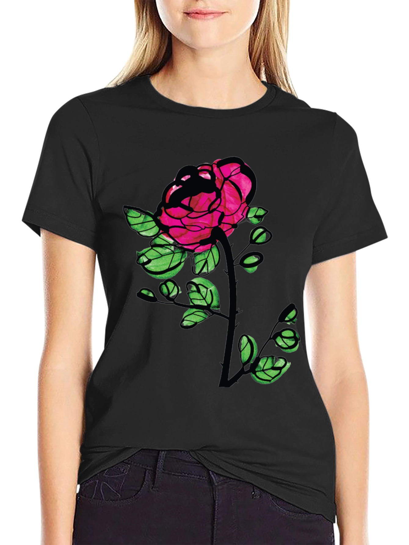 Black Rose Graphic Tee - Bold Floral T-Shirt
