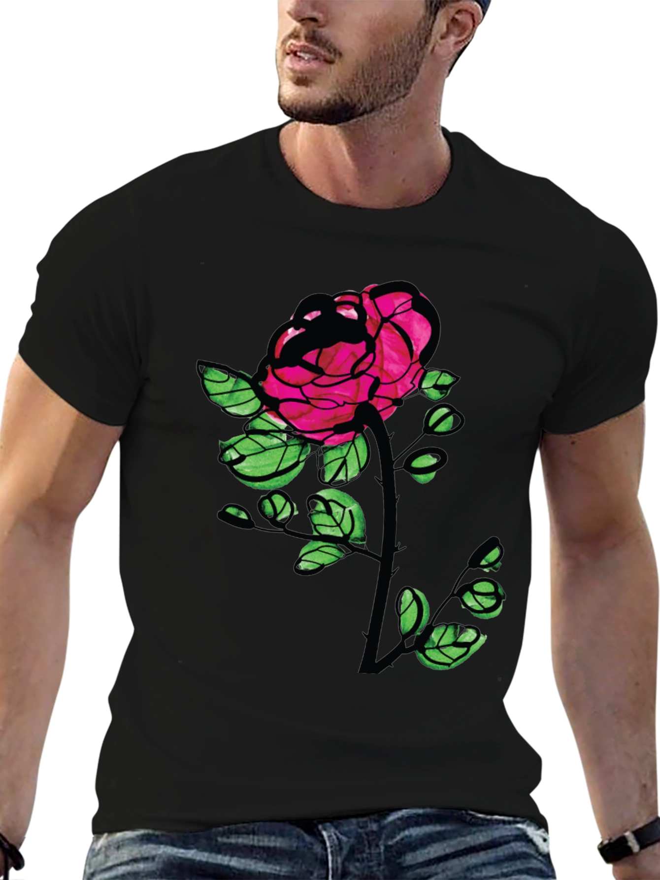 Black Rose Graphic Tee - Bold Floral T-Shirt