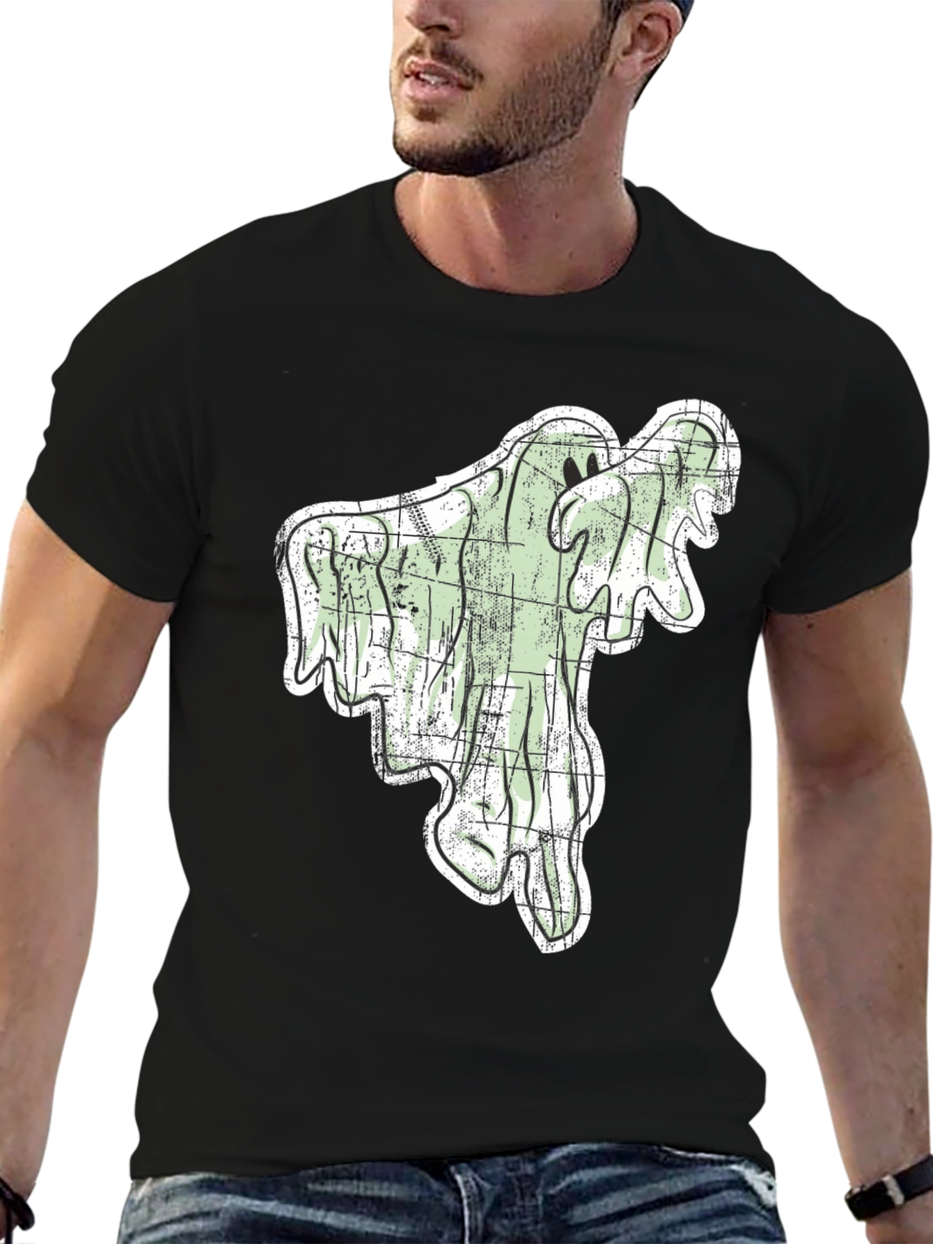 Spooky Season Ghost Graphic Tee - Black