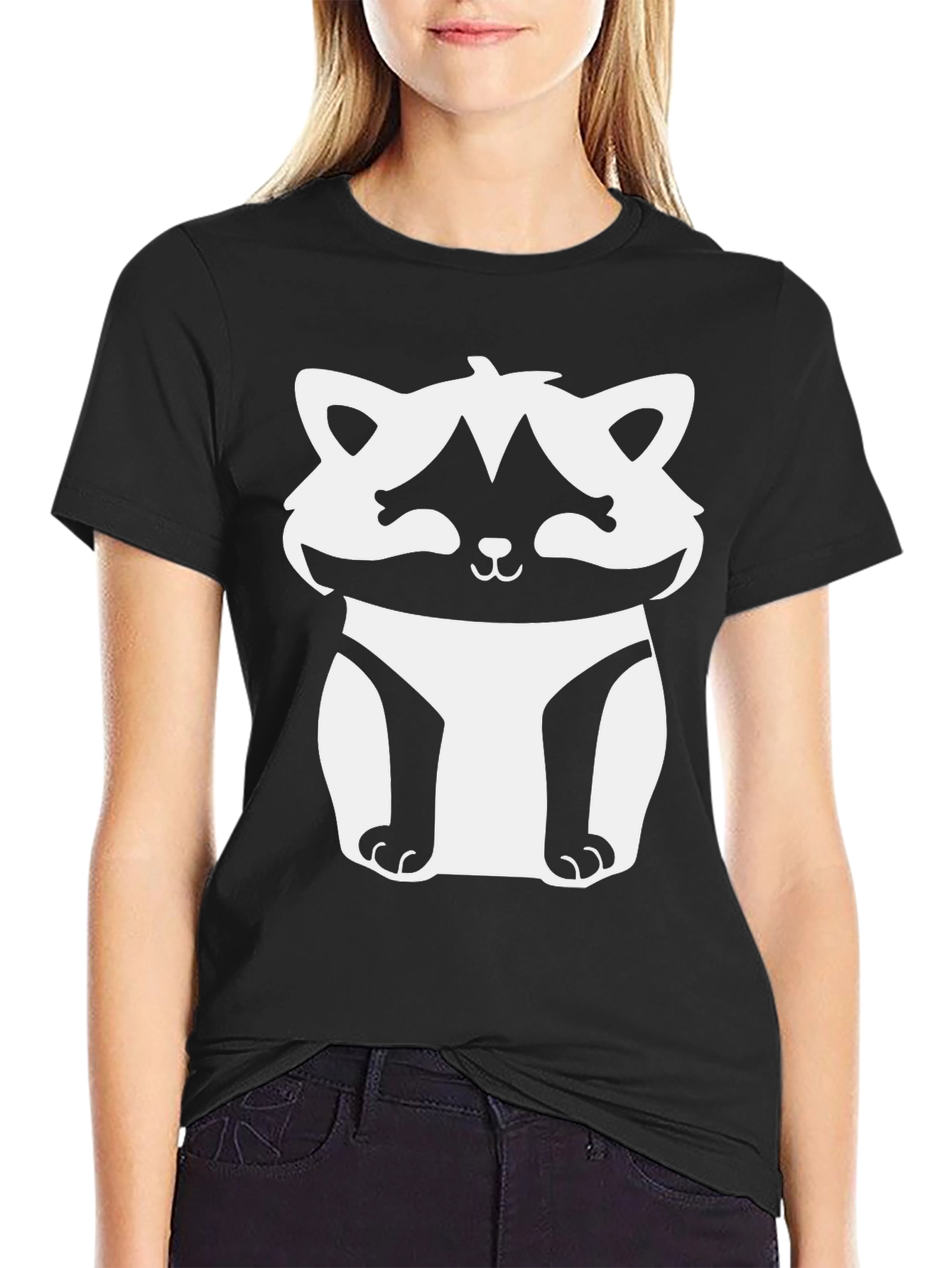 Cute Raccoon Graphic Tee - Black Cotton T-Shirt