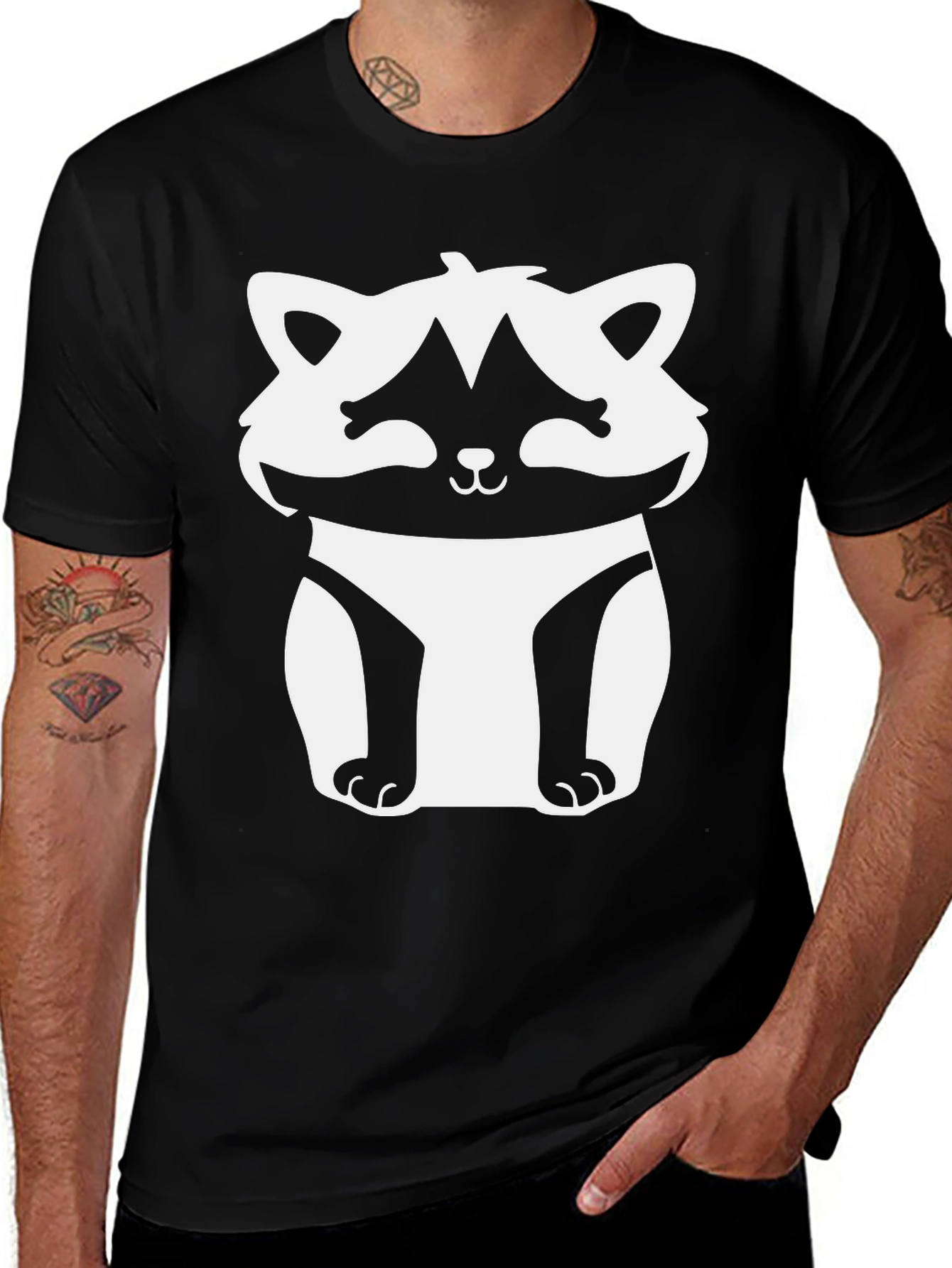 Cute Raccoon Graphic Tee - Black Cotton T-Shirt