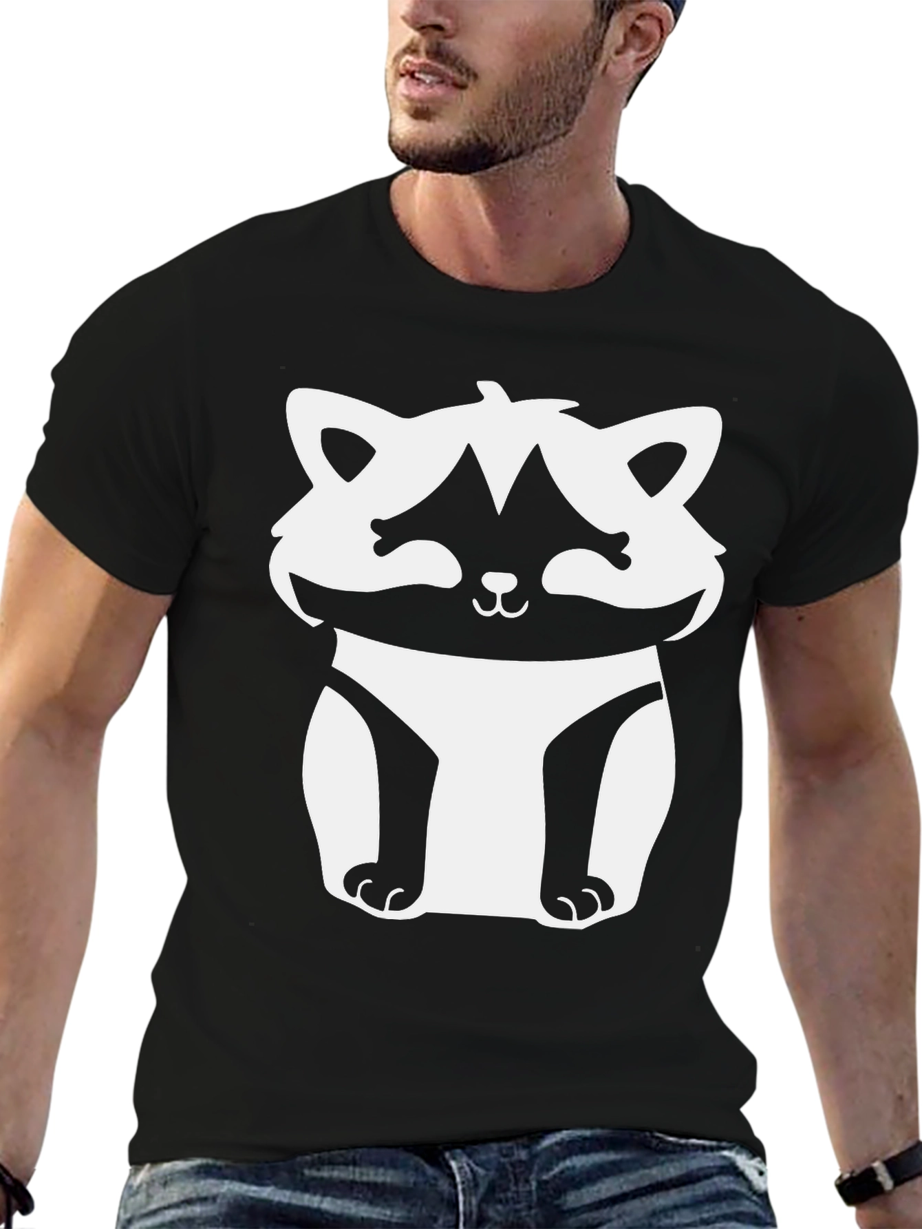 Cute Raccoon Graphic Tee - Black Cotton T-Shirt