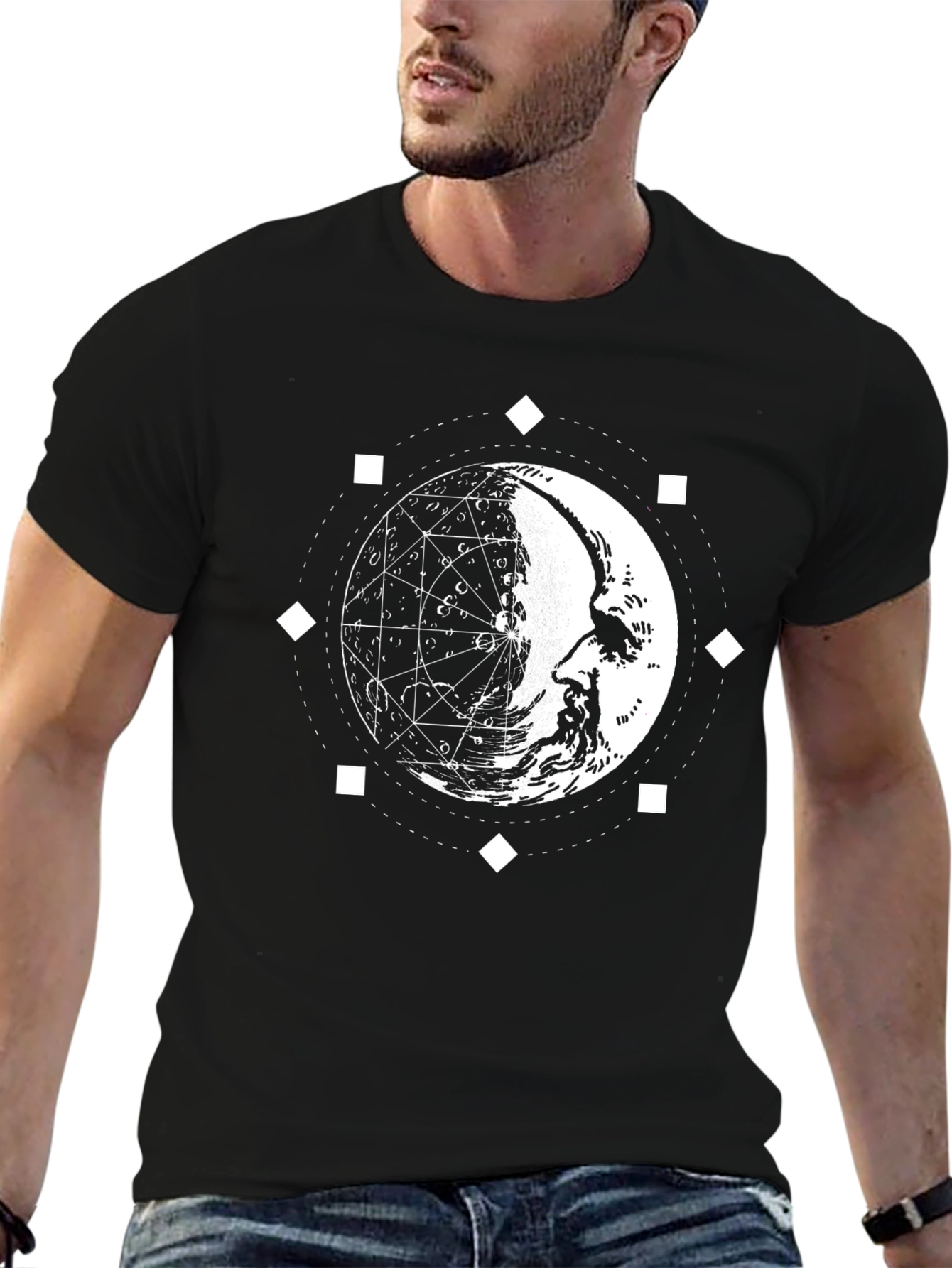 Mystic Moon Face Graphic Print Tee