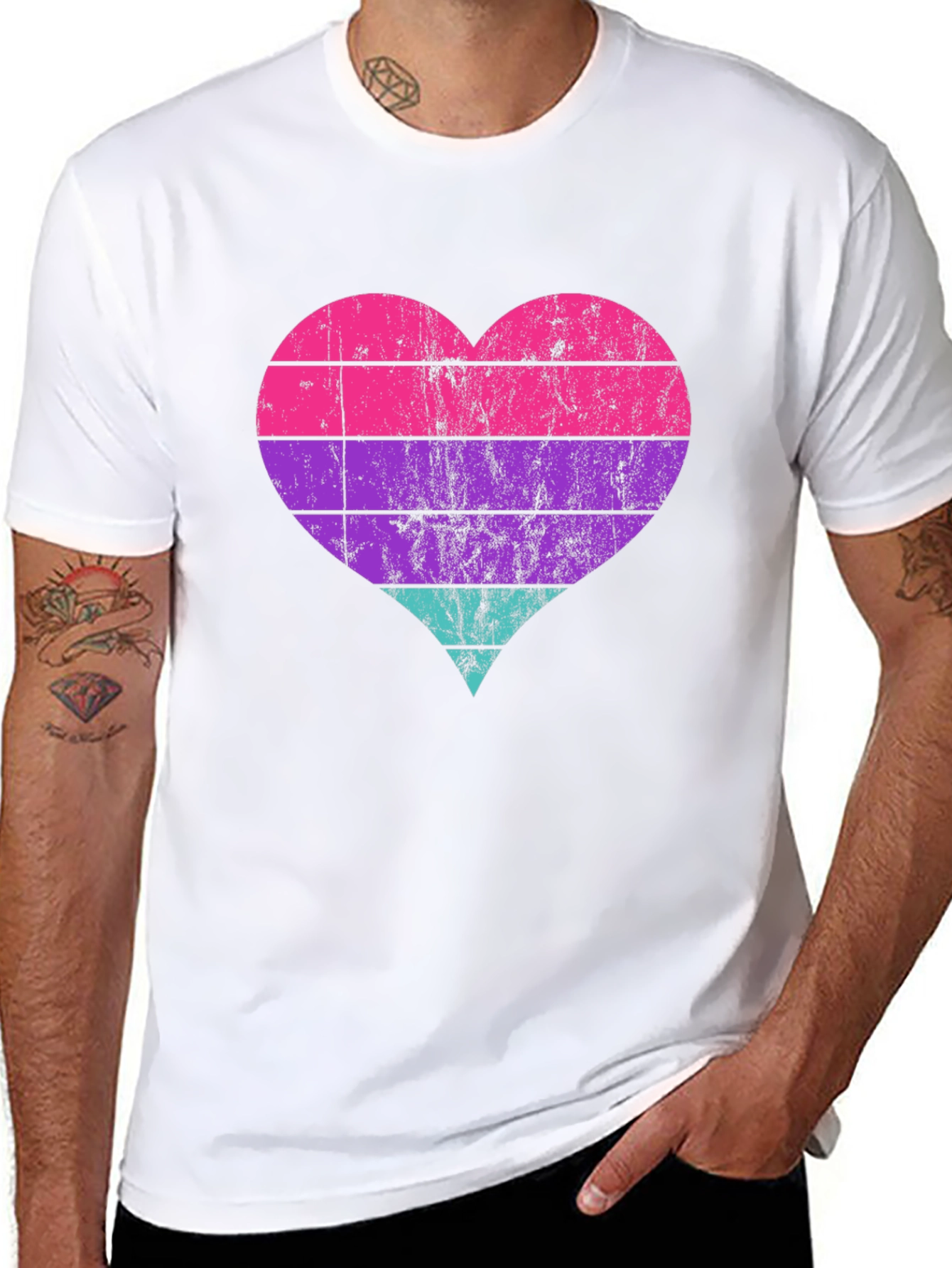 Retro Heart Striped Graphic Tee