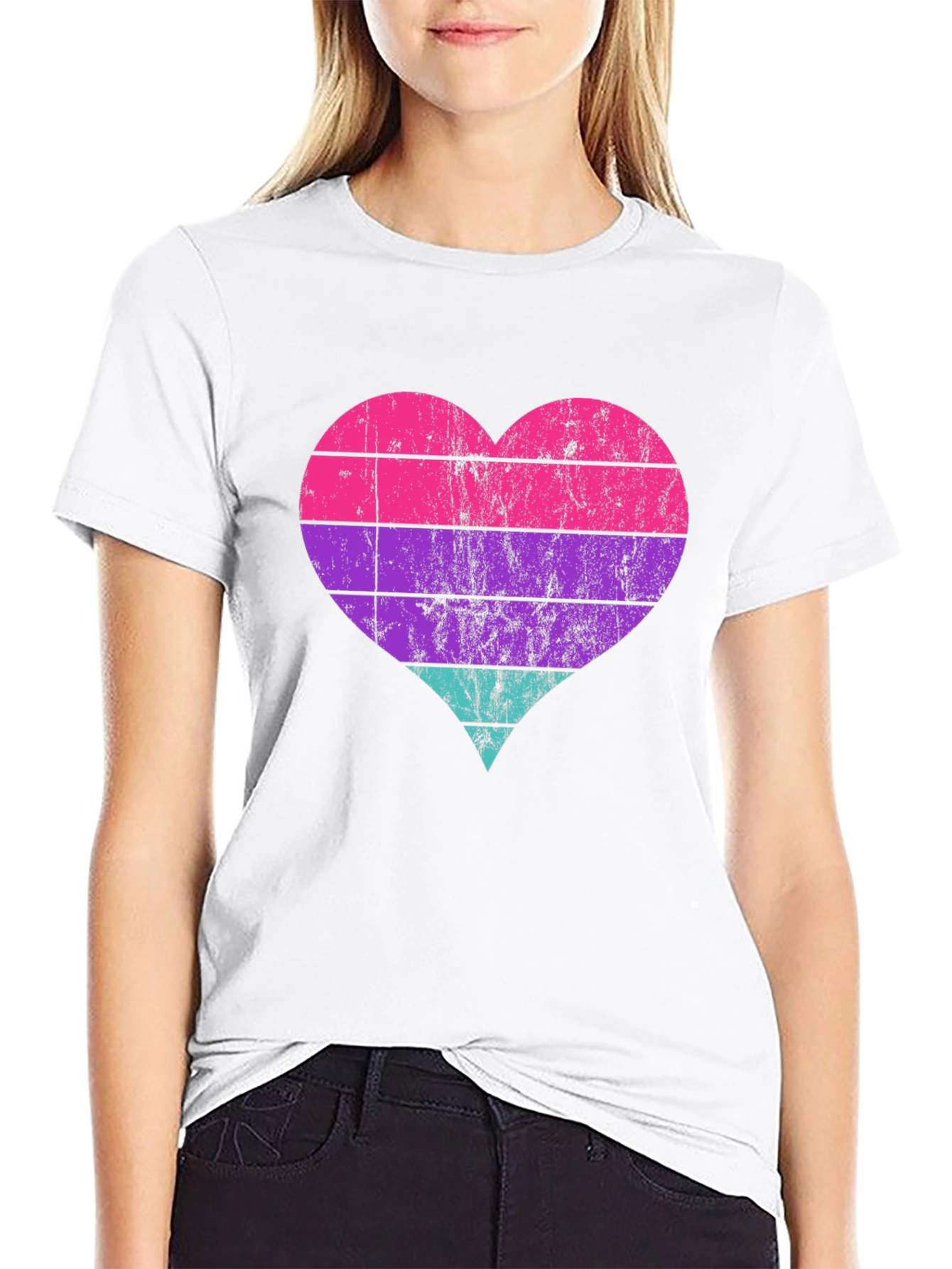 Retro Heart Striped Graphic Tee