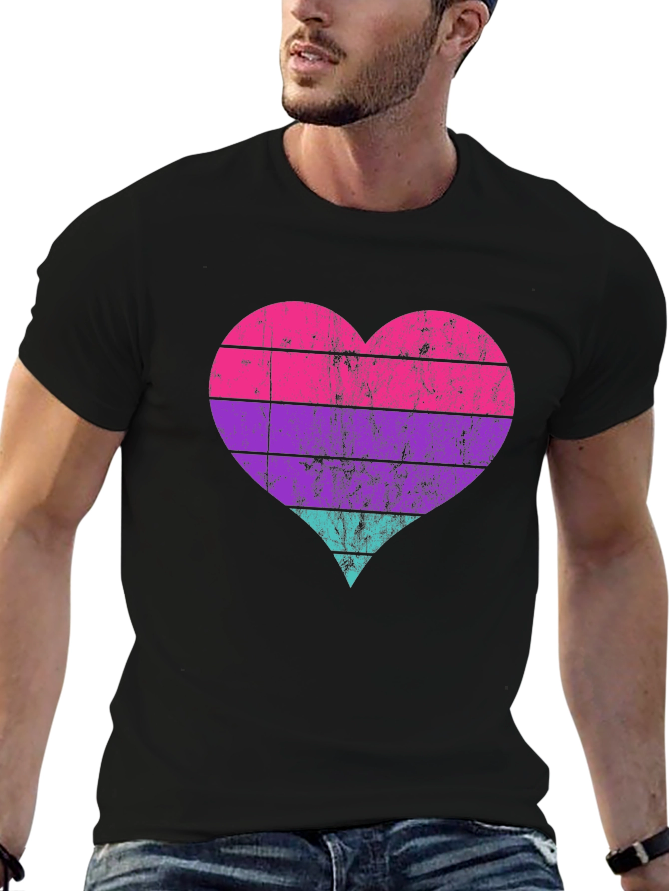 Retro Heart Striped Graphic Tee