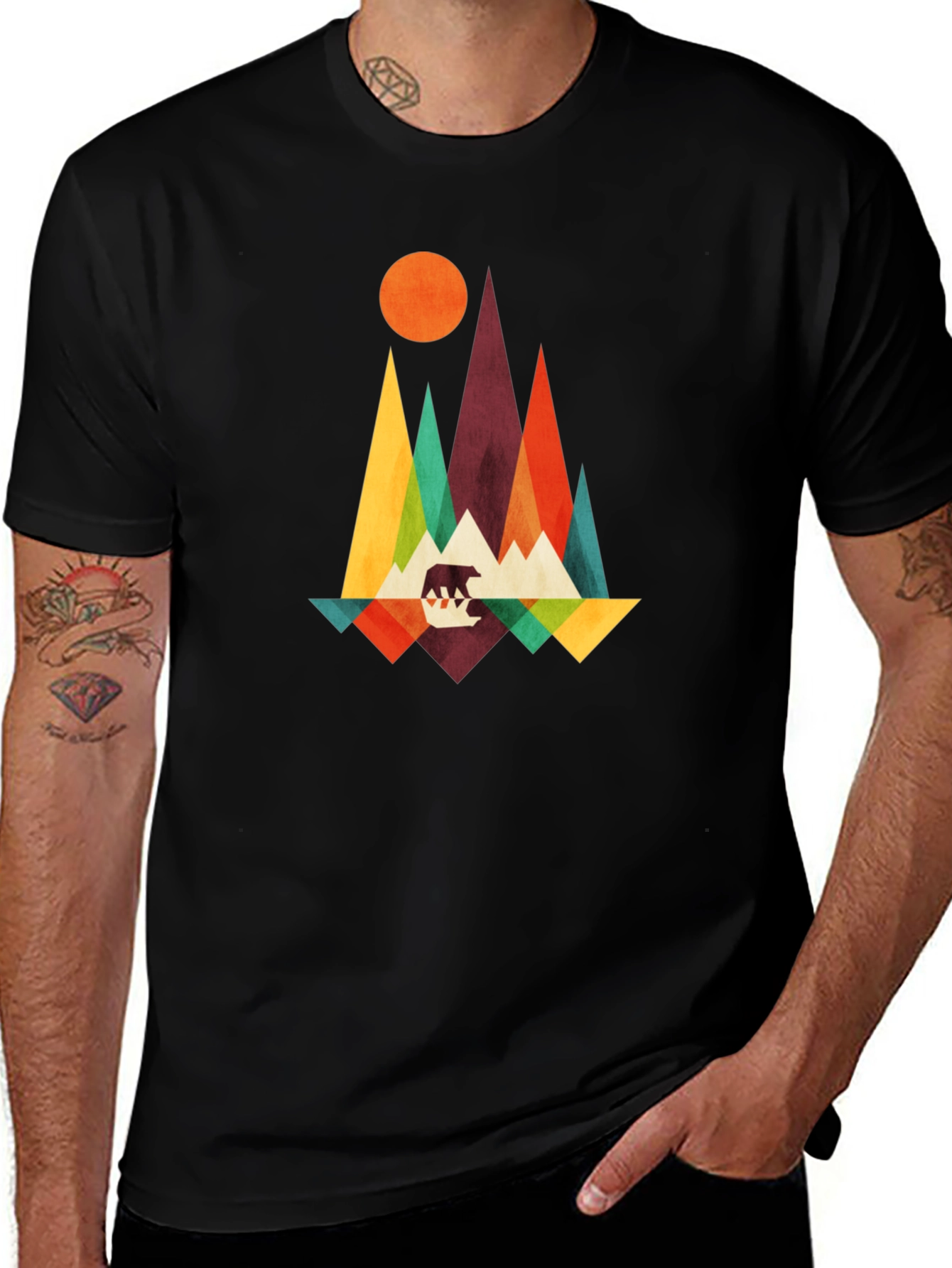Geometric Bear Mountain Graphic Tee - Black