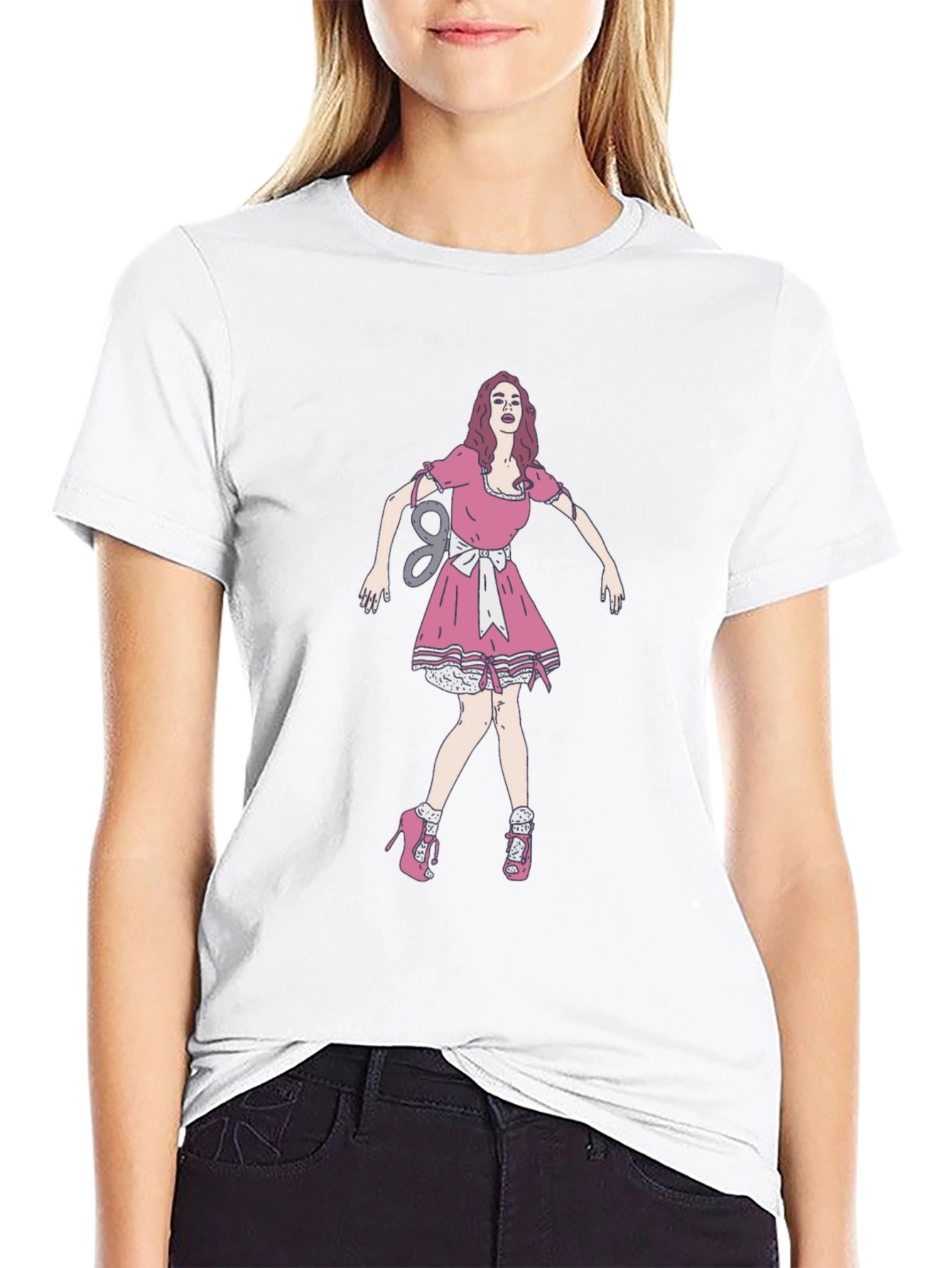 Black Tee with Doll Print