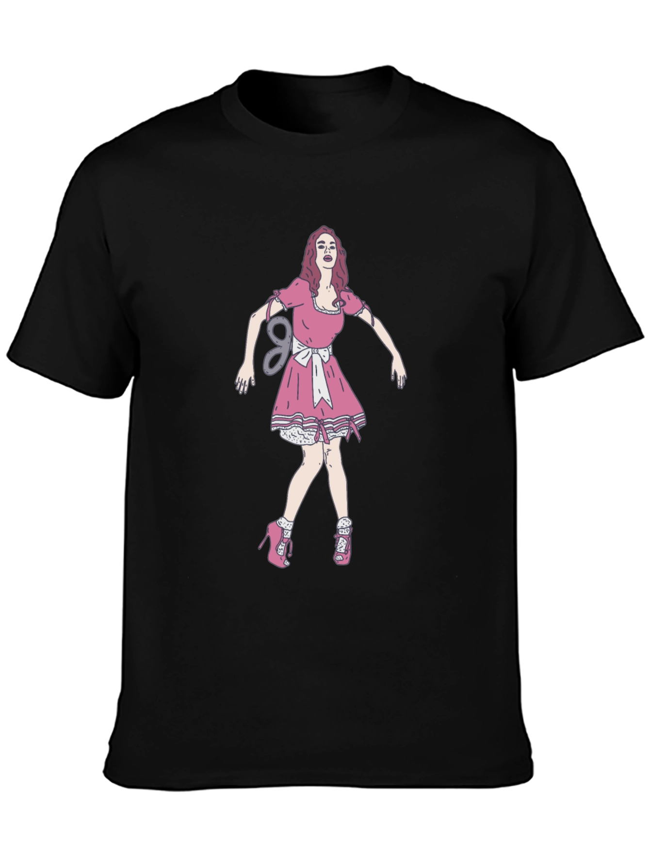 Black Tee with Doll Print