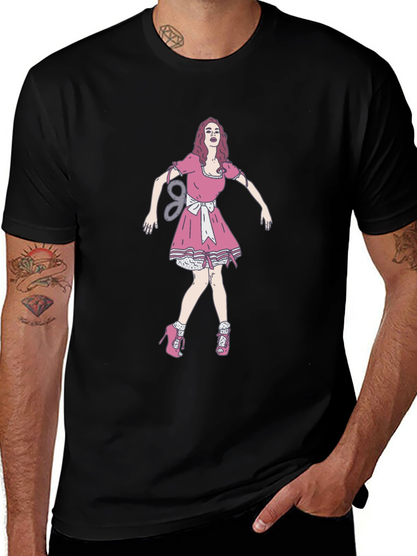 Black Tee with Doll Print