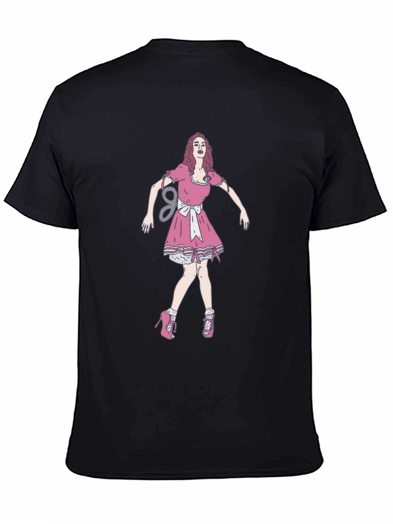 Black Tee with Doll Print