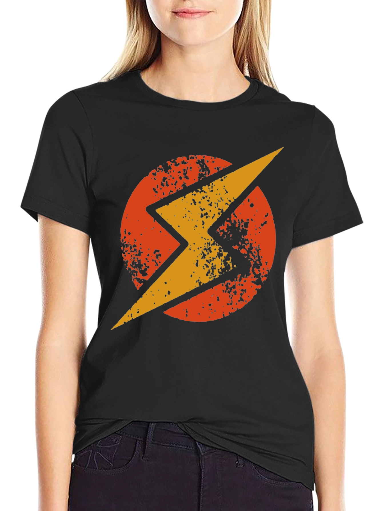 Retro Lightning Bolt Graphic T-Shirt - Black