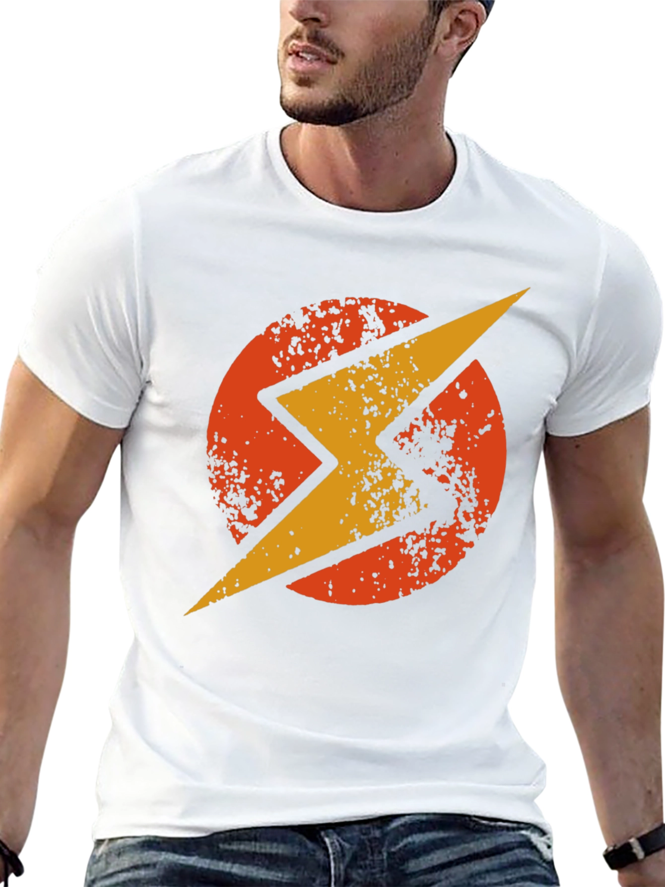 Retro Lightning Bolt Graphic T-Shirt - Black