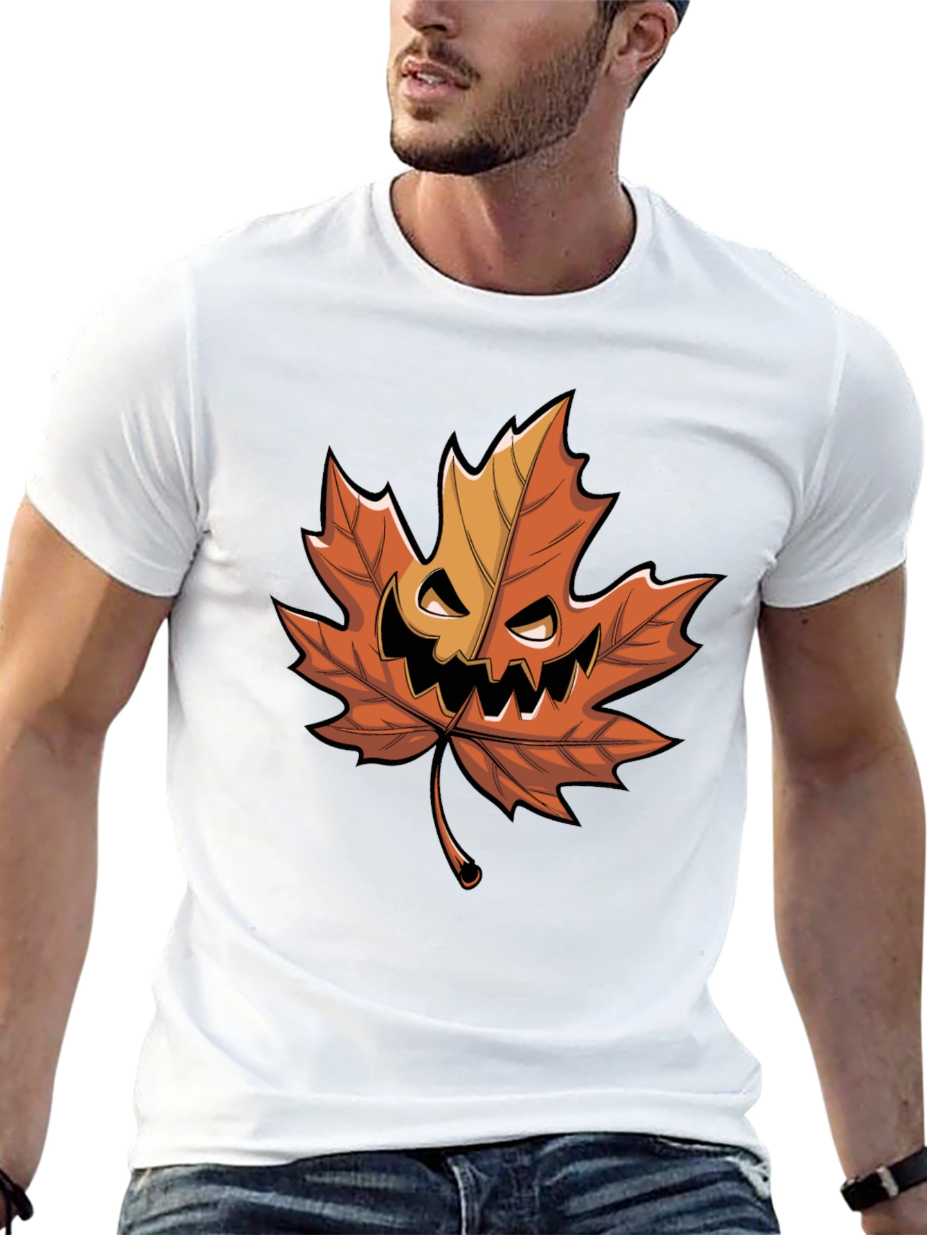 Halloween Pumpkin Maple Leaf Graphic Tee