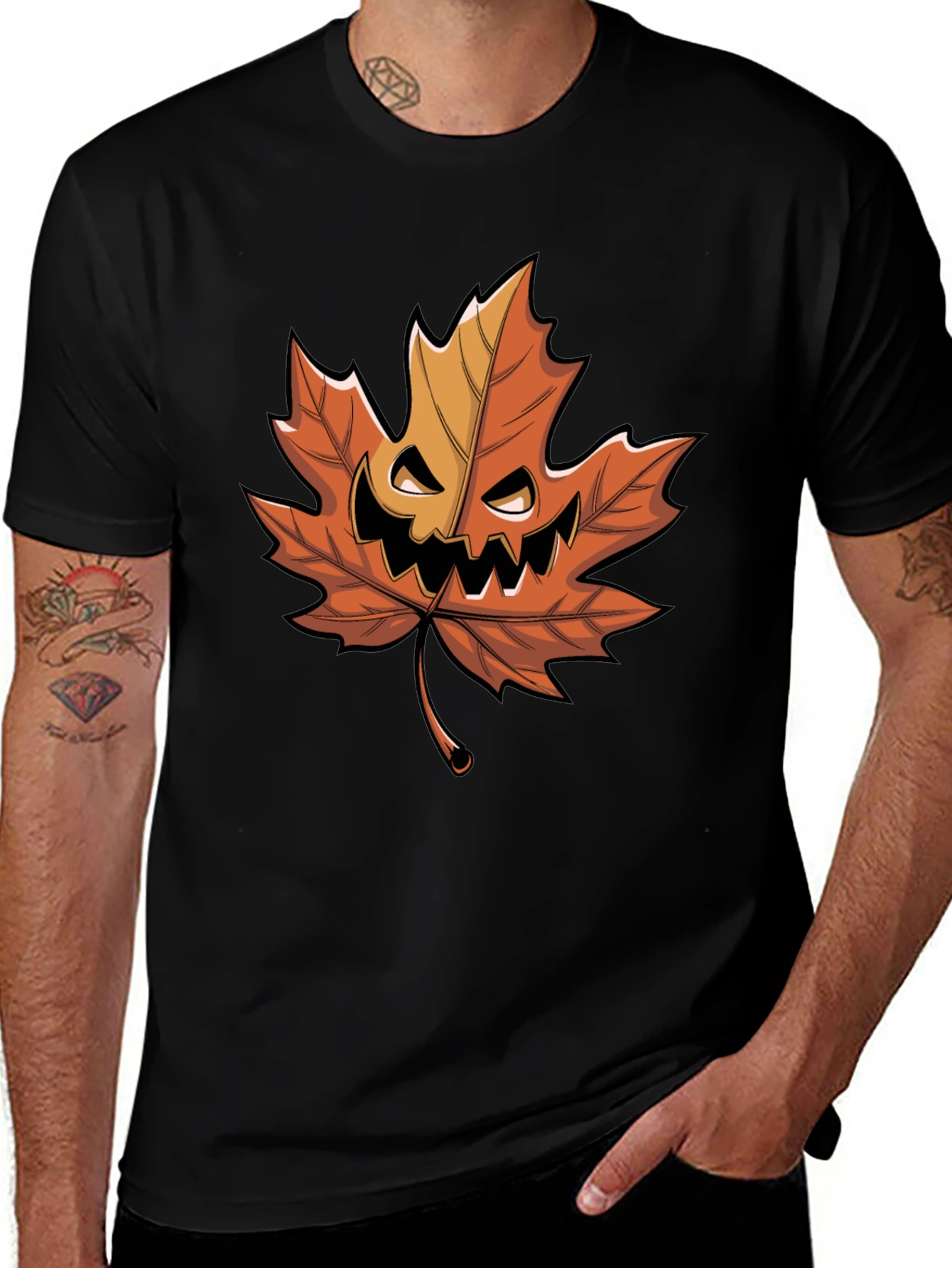 Halloween Pumpkin Maple Leaf Graphic Tee