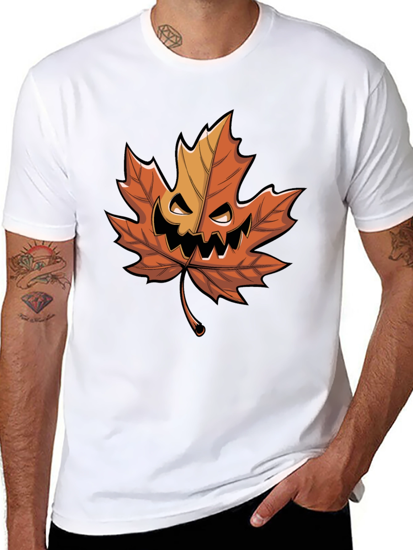 Halloween Pumpkin Maple Leaf Graphic Tee