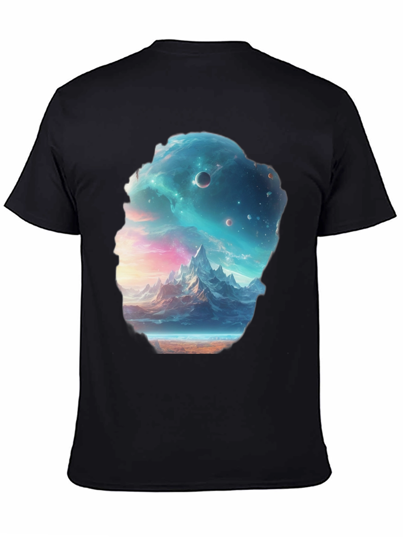 Cosmic Mountain Scene Black Graphic Tee