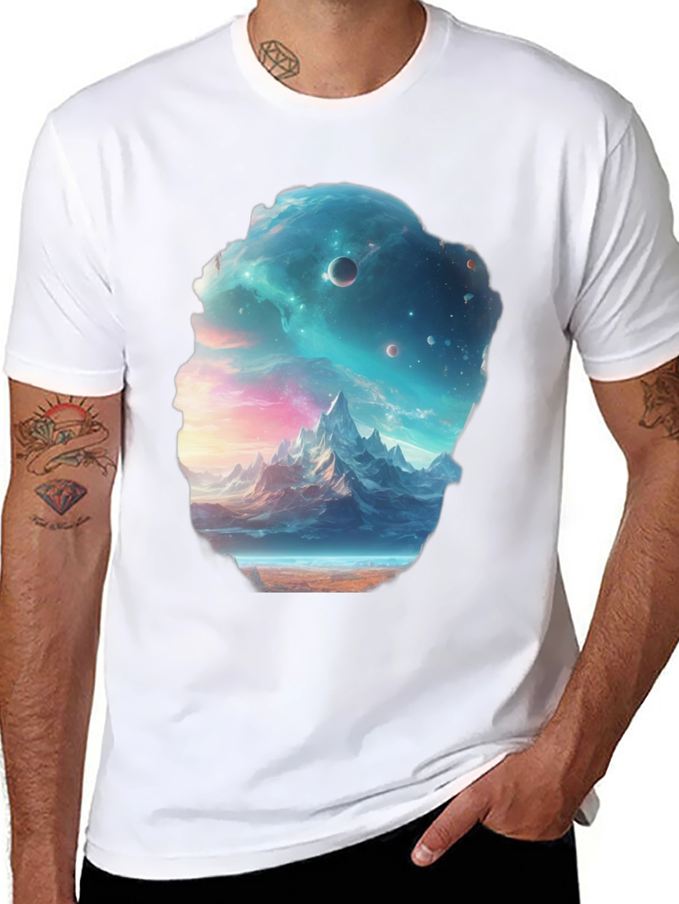 Cosmic Mountain Scene Black Graphic Tee