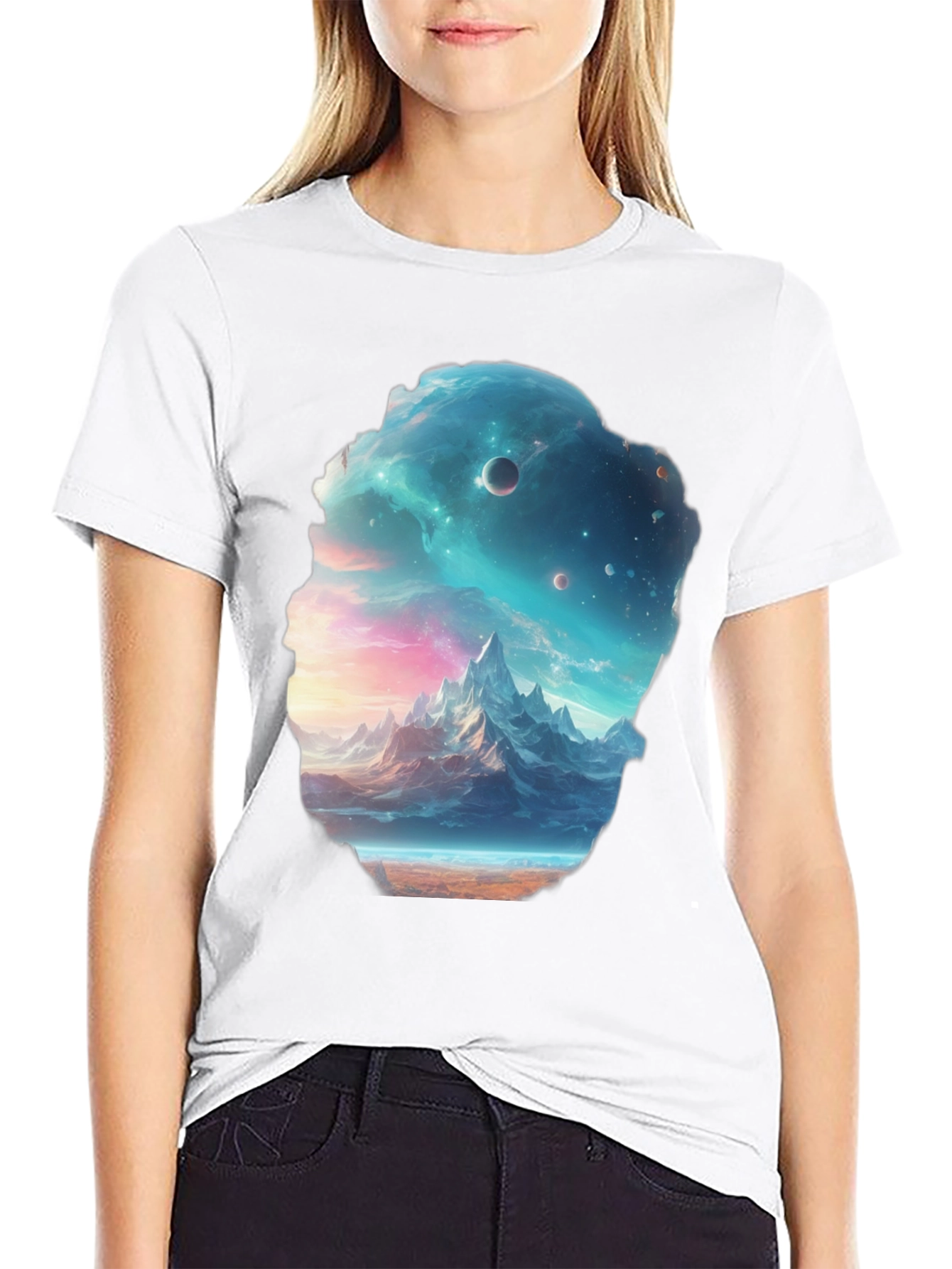 Cosmic Mountain Scene Black Graphic Tee