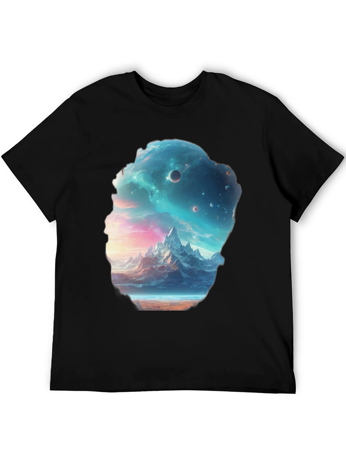 Cosmic Mountain Scene Black Graphic Tee