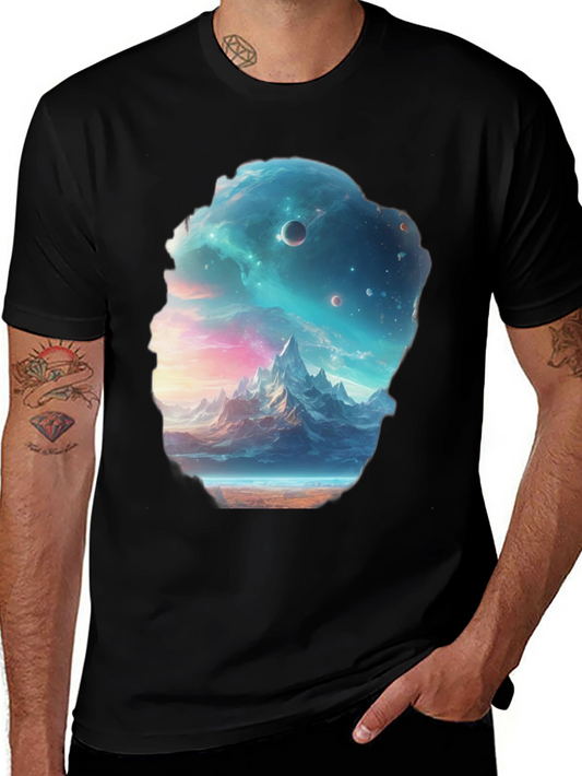 Cosmic Mountain Scene Black Graphic Tee