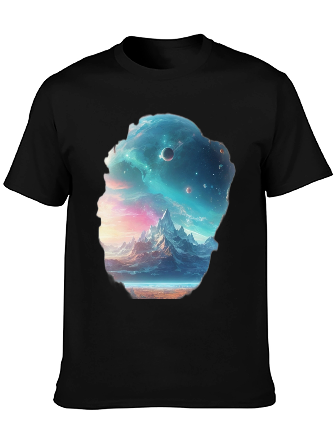 Cosmic Mountain Scene Black Graphic Tee