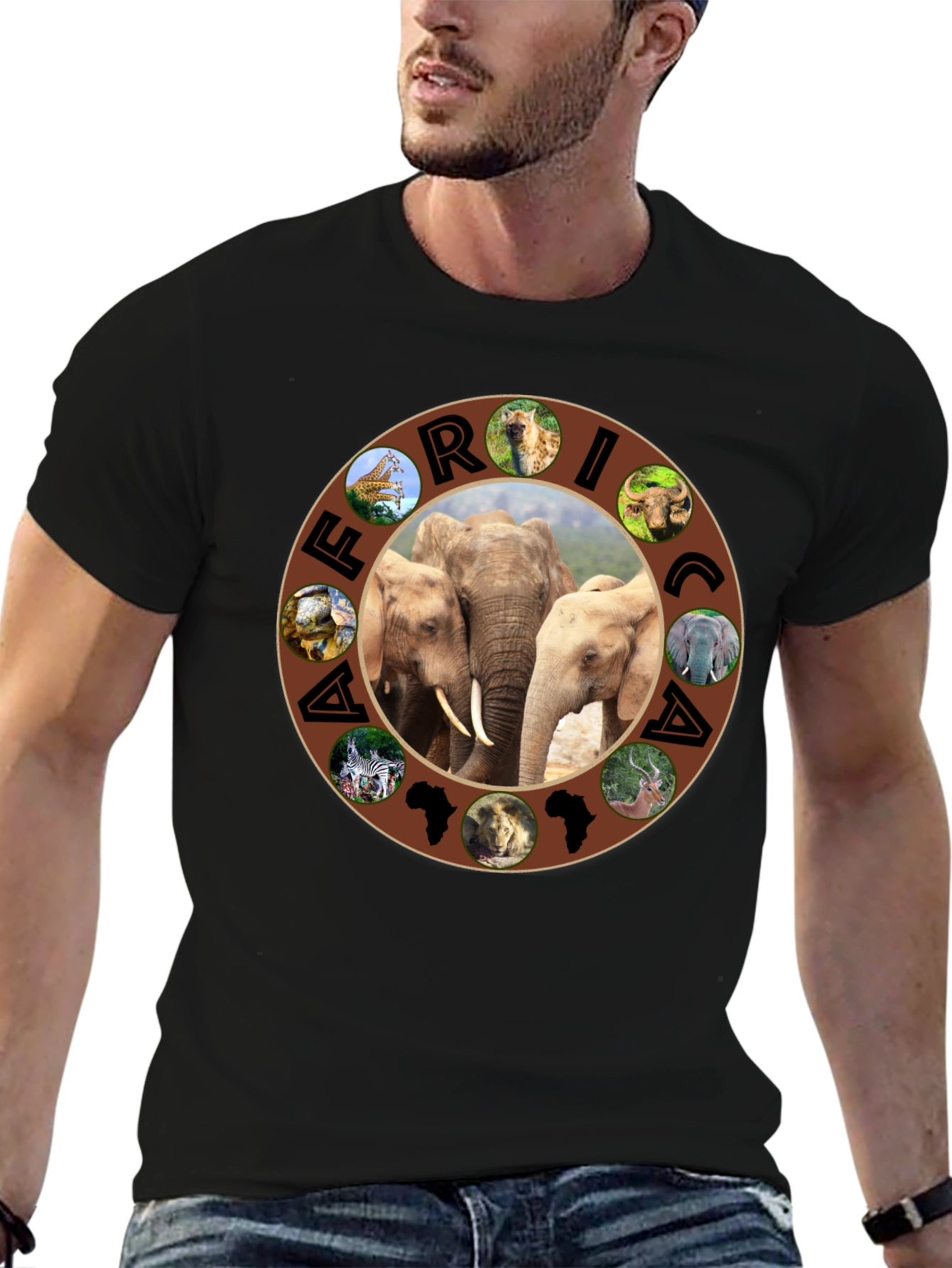 Africa Wildlife Animals Black T-Shirt