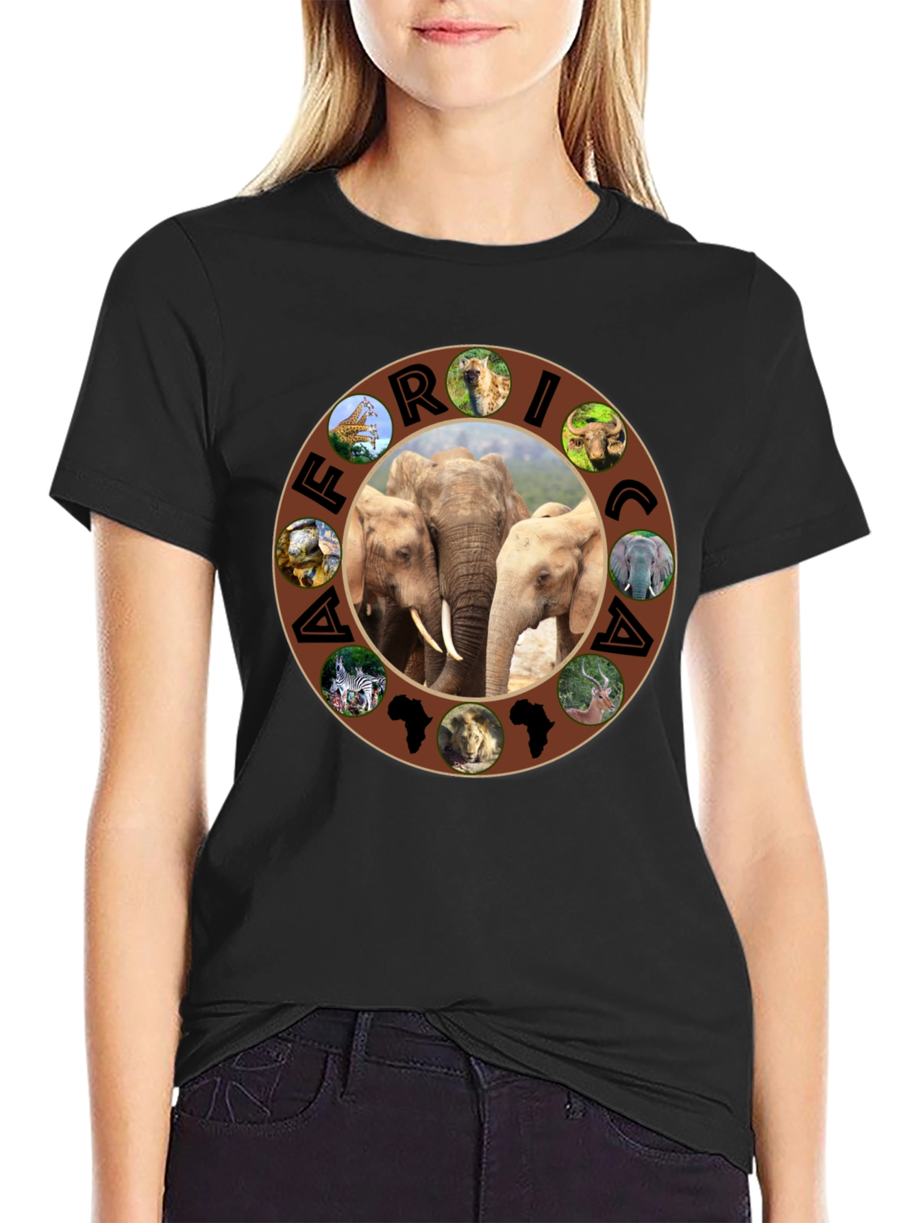 Africa Wildlife Animals Black T-Shirt