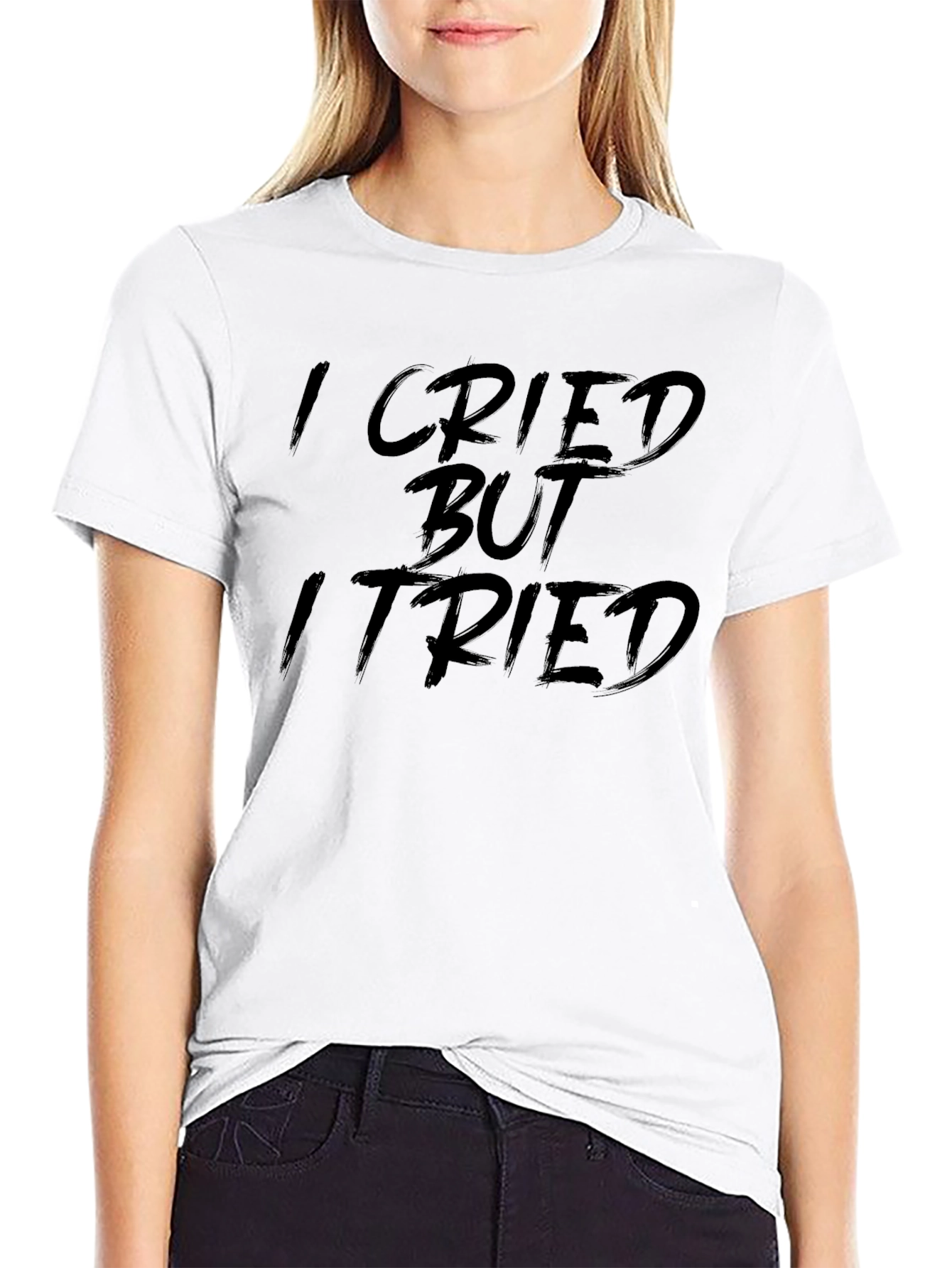 I Cried But I Tried Graphic Tee - Black
