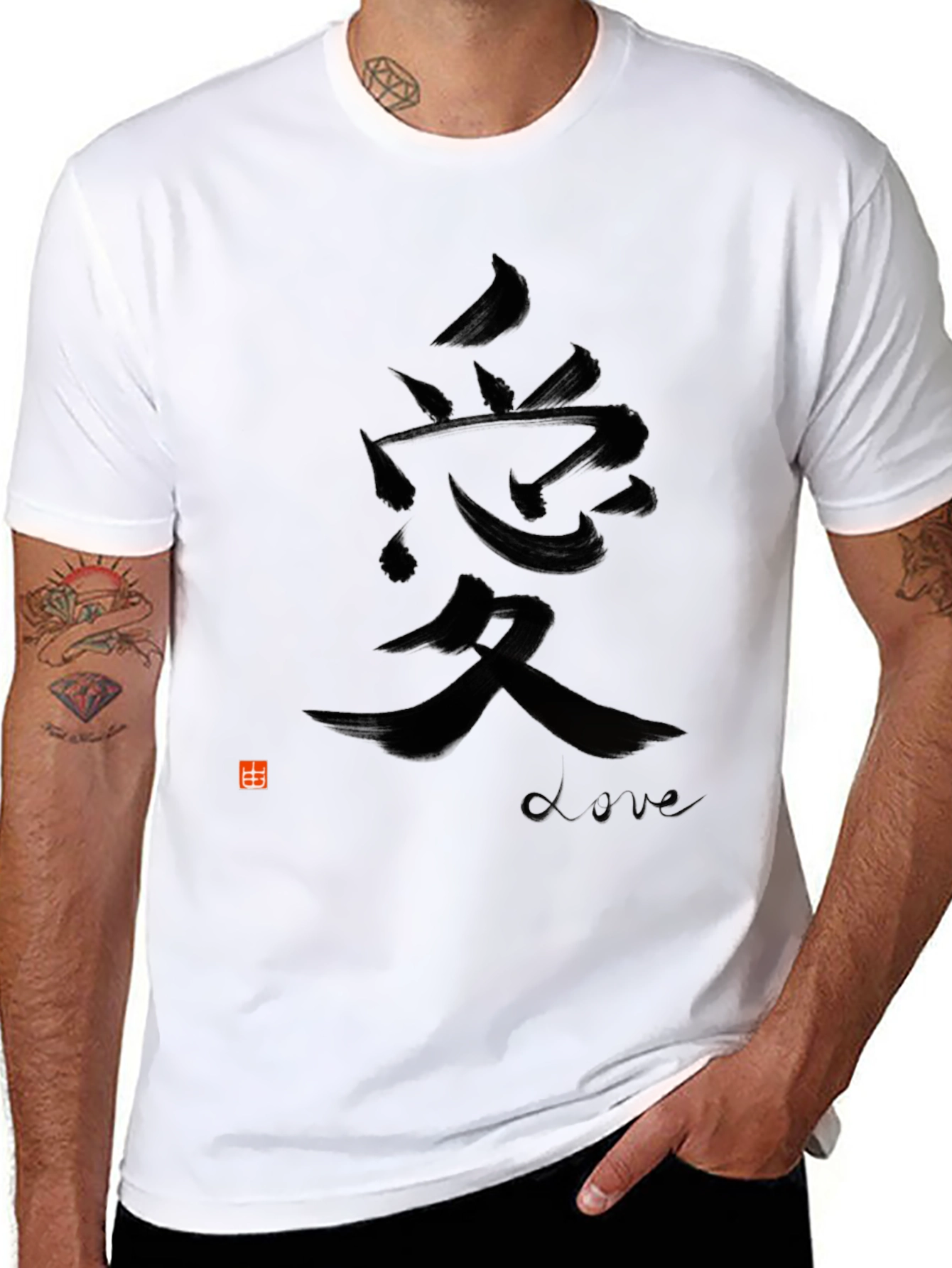 Black T-Shirt with Asian Love Symbol