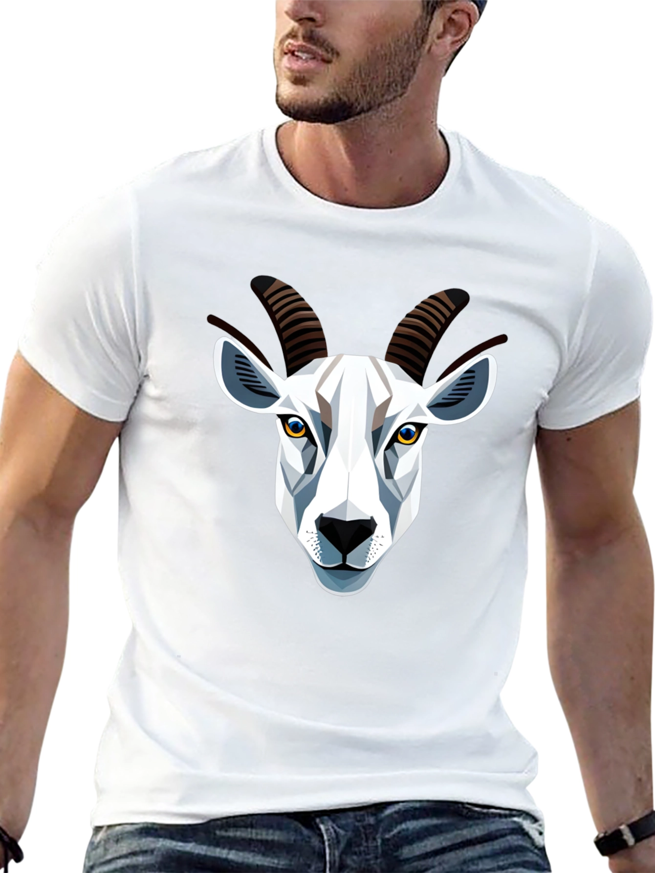 Geometric Goat Head Graphic T-Shirt - Black