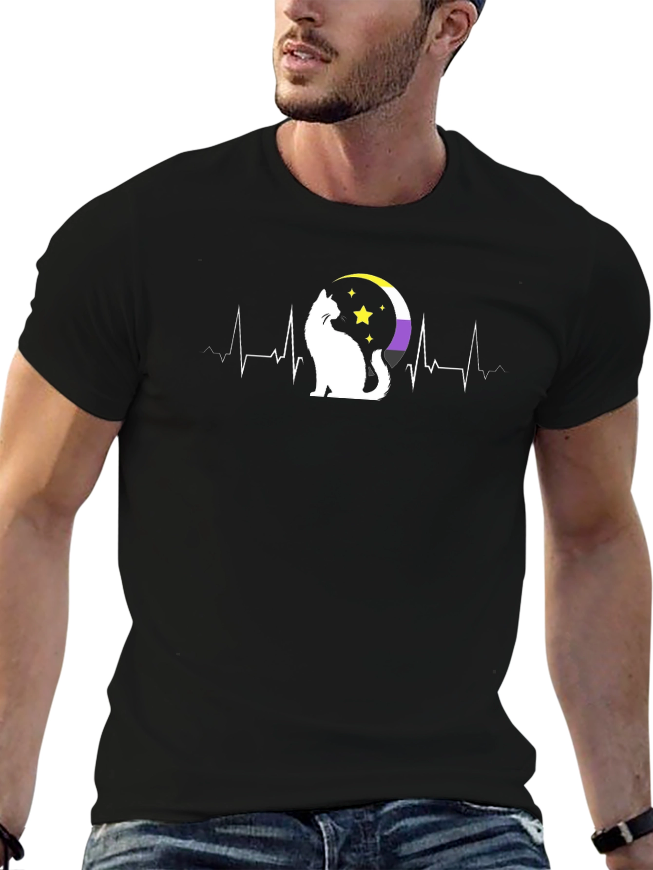 Nonbinary Pride Cat Heartbeat T-Shirt