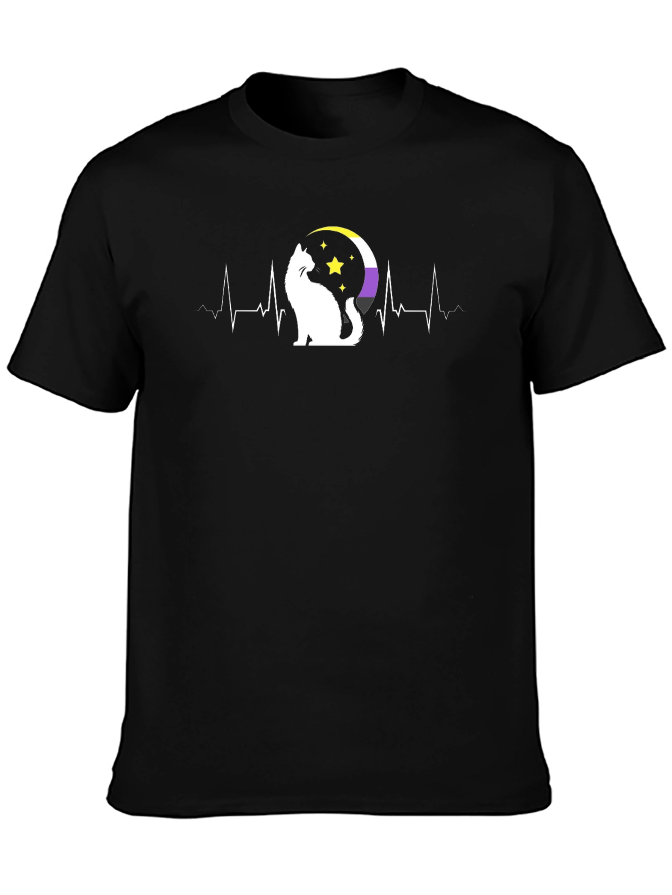 Nonbinary Pride Cat Heartbeat T-Shirt