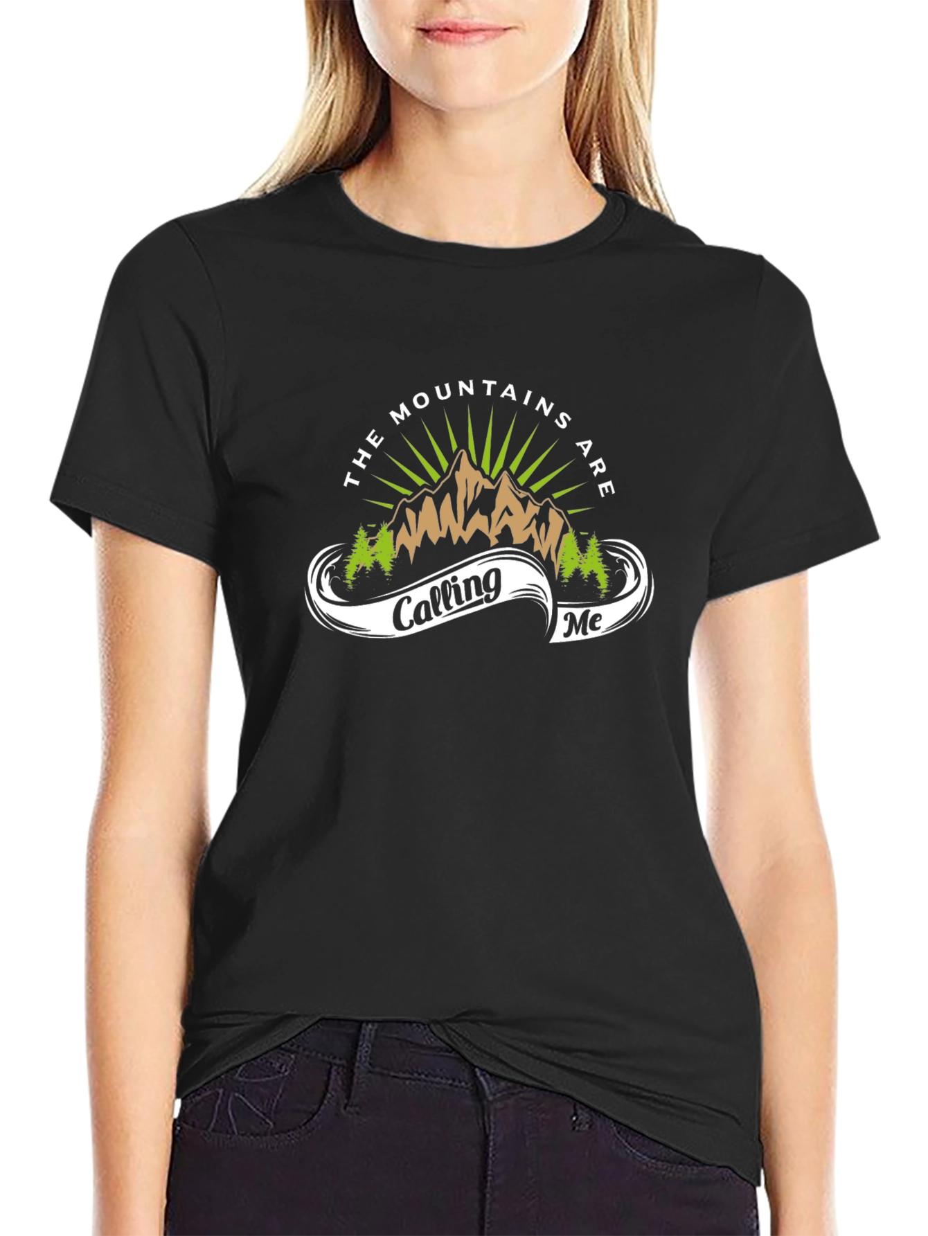 Mountains Are Calling Me Graphic Tee - Black