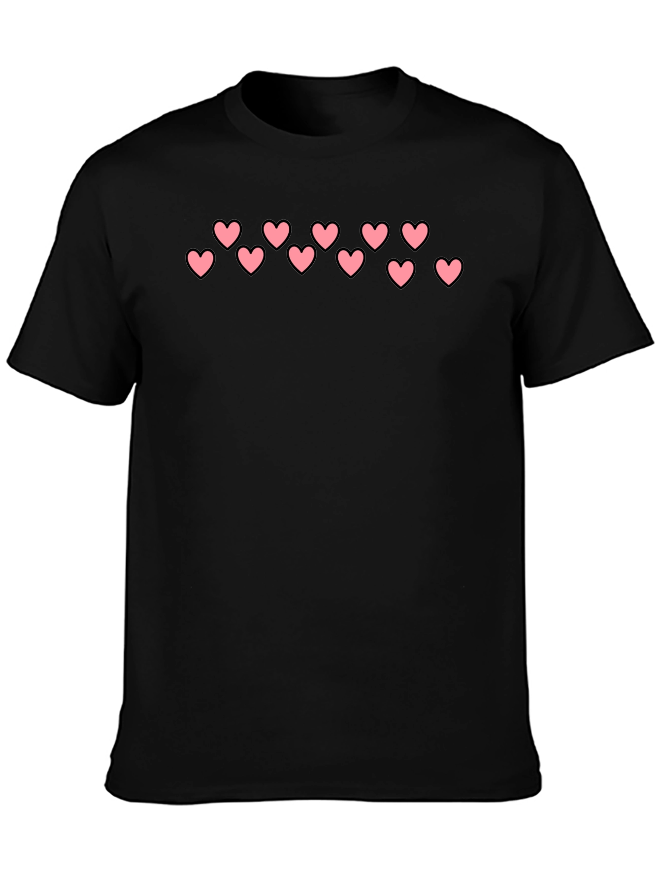 Heart Pattern Black Casual T-Shirt