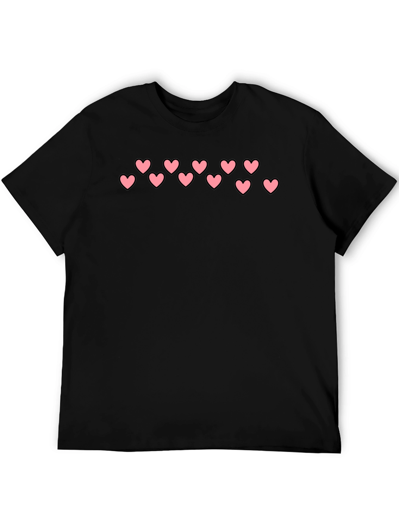 Heart Pattern Black Casual T-Shirt
