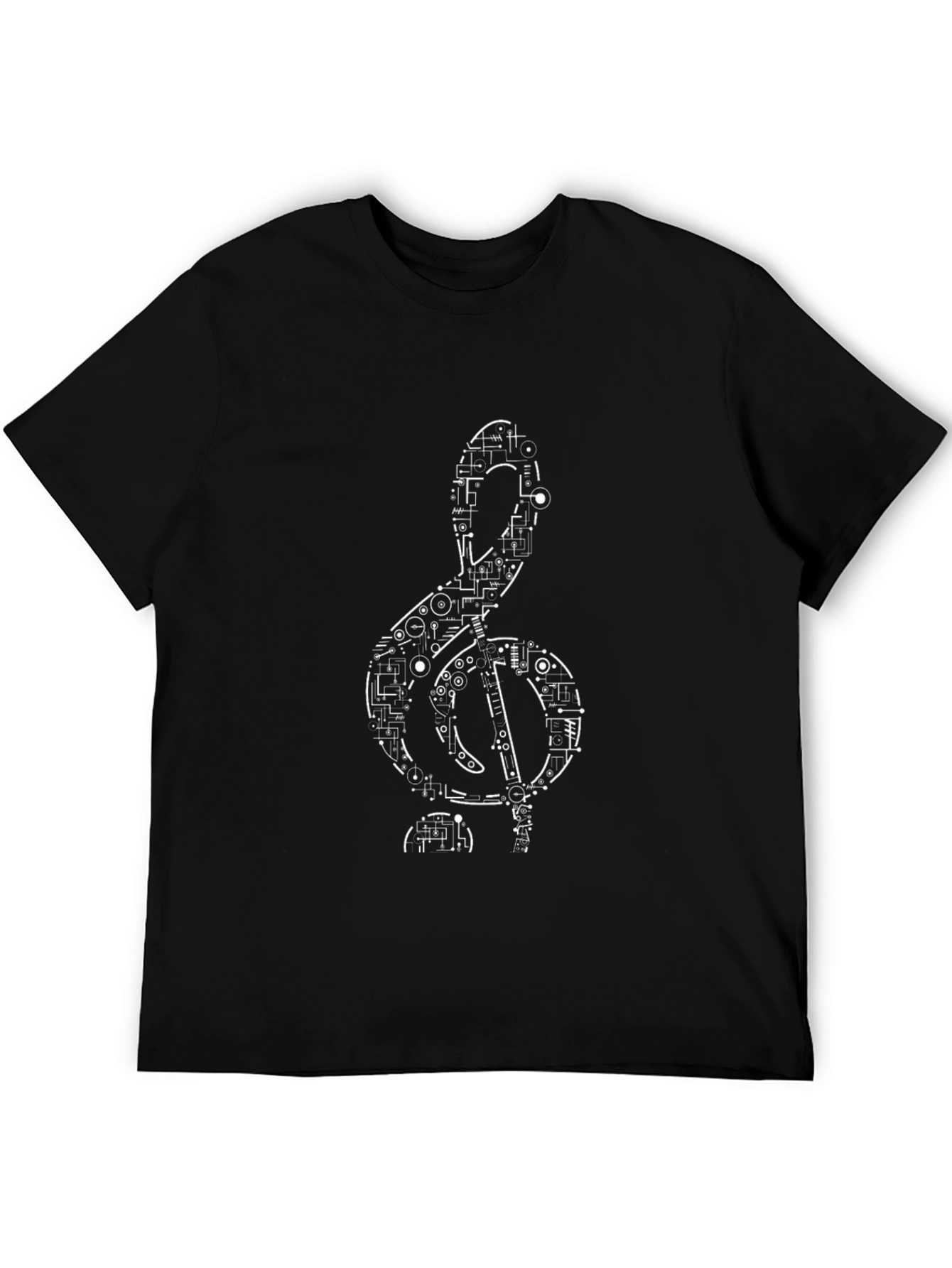 Tech Treble Clef Black T-Shirt - Modern Music Design