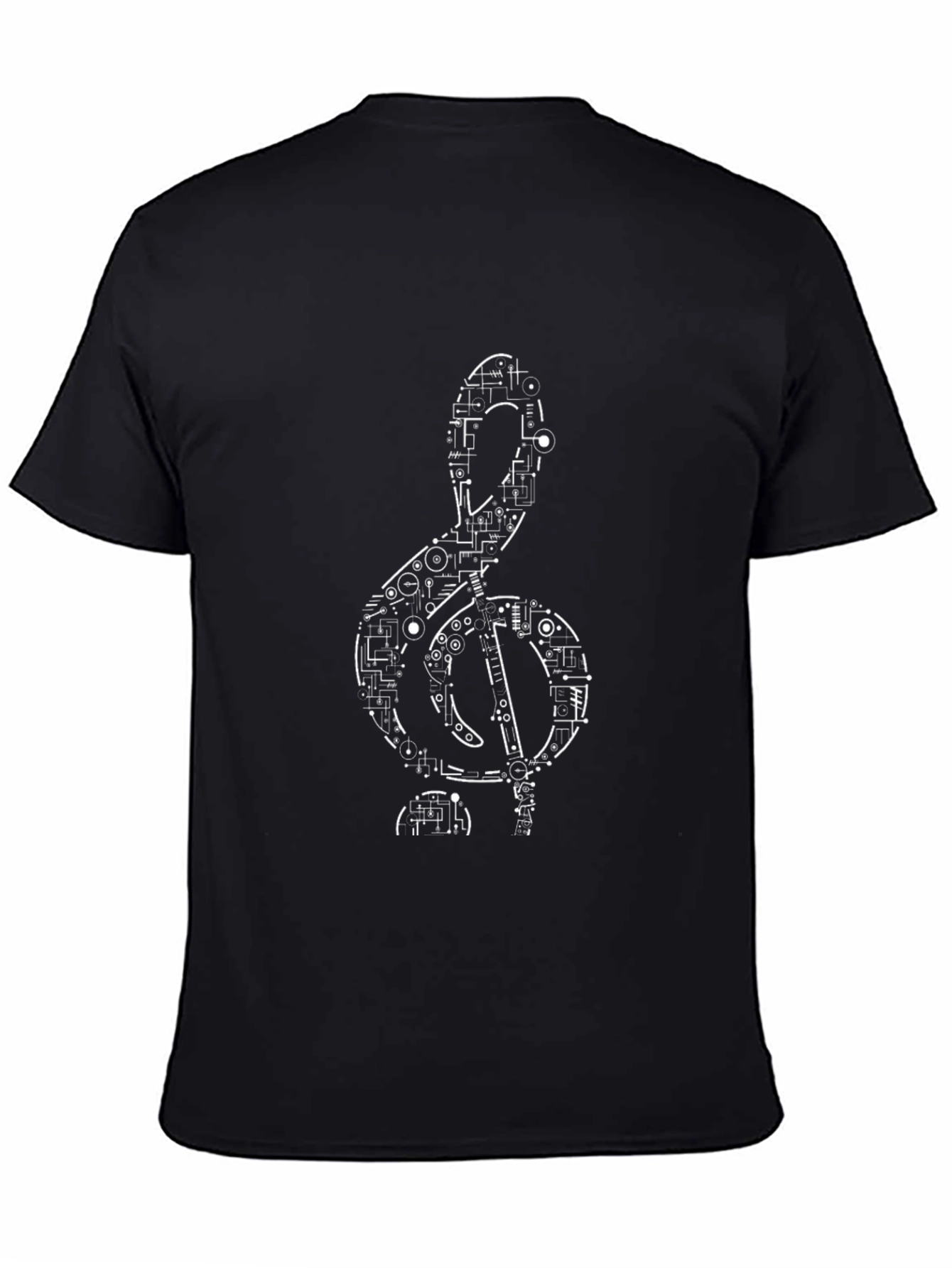 Tech Treble Clef Black T-Shirt - Modern Music Design