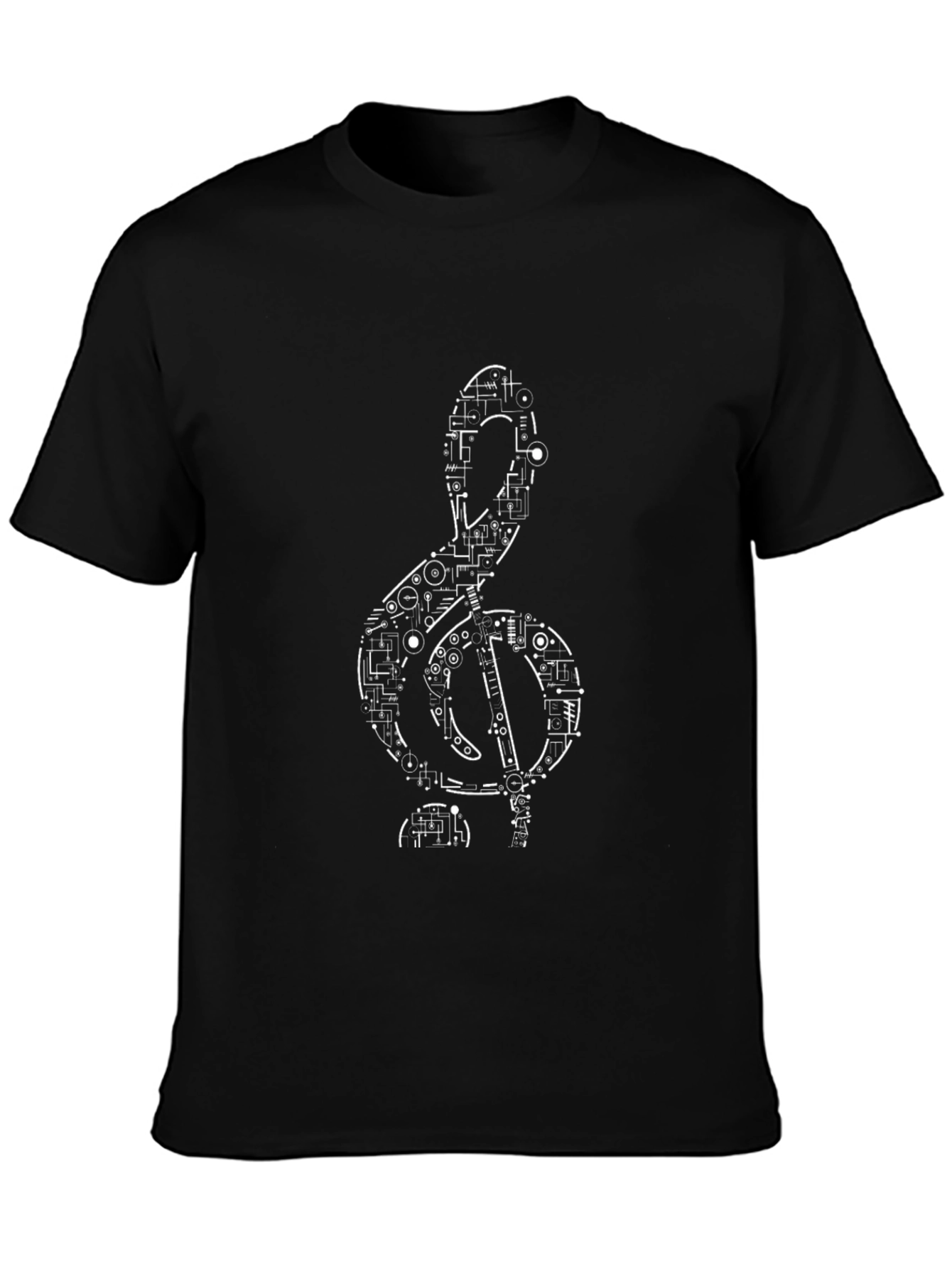Tech Treble Clef Black T-Shirt - Modern Music Design