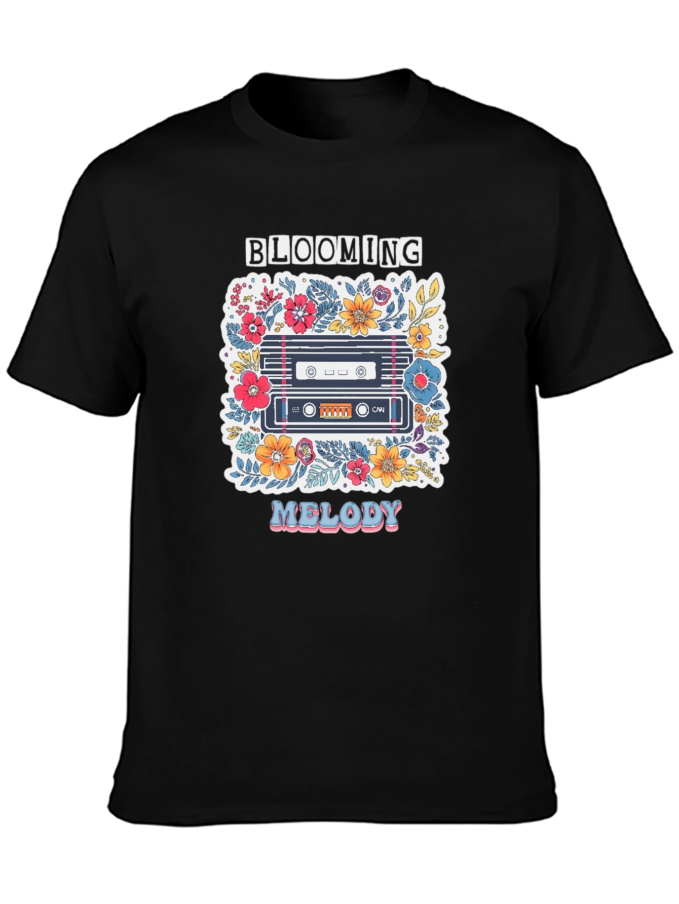 Blooming Melody Graphic Tee - Retro Cassette Tape Shirt