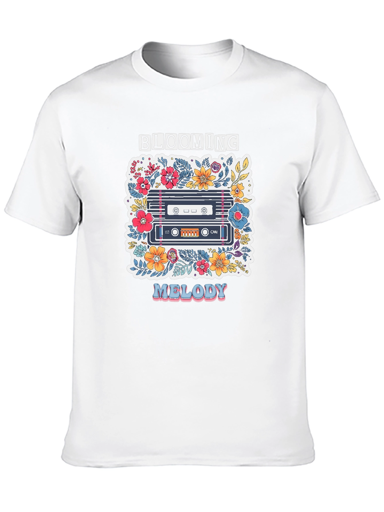 Blooming Melody Graphic Tee - Retro Cassette Tape Shirt