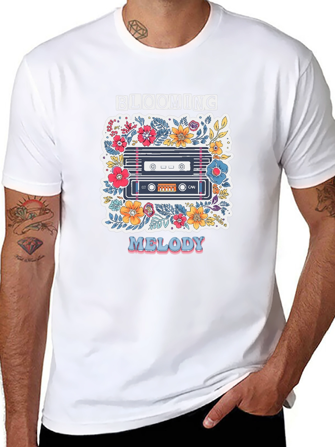 Blooming Melody Graphic Tee - Retro Cassette Tape Shirt