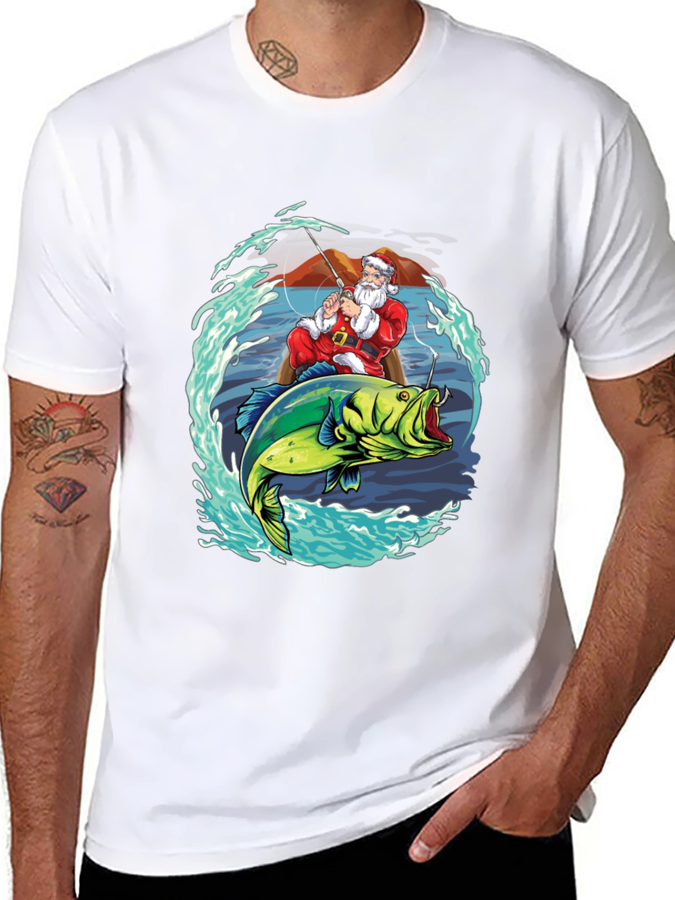 Santa Fishing T-Shirt - Holiday Catch