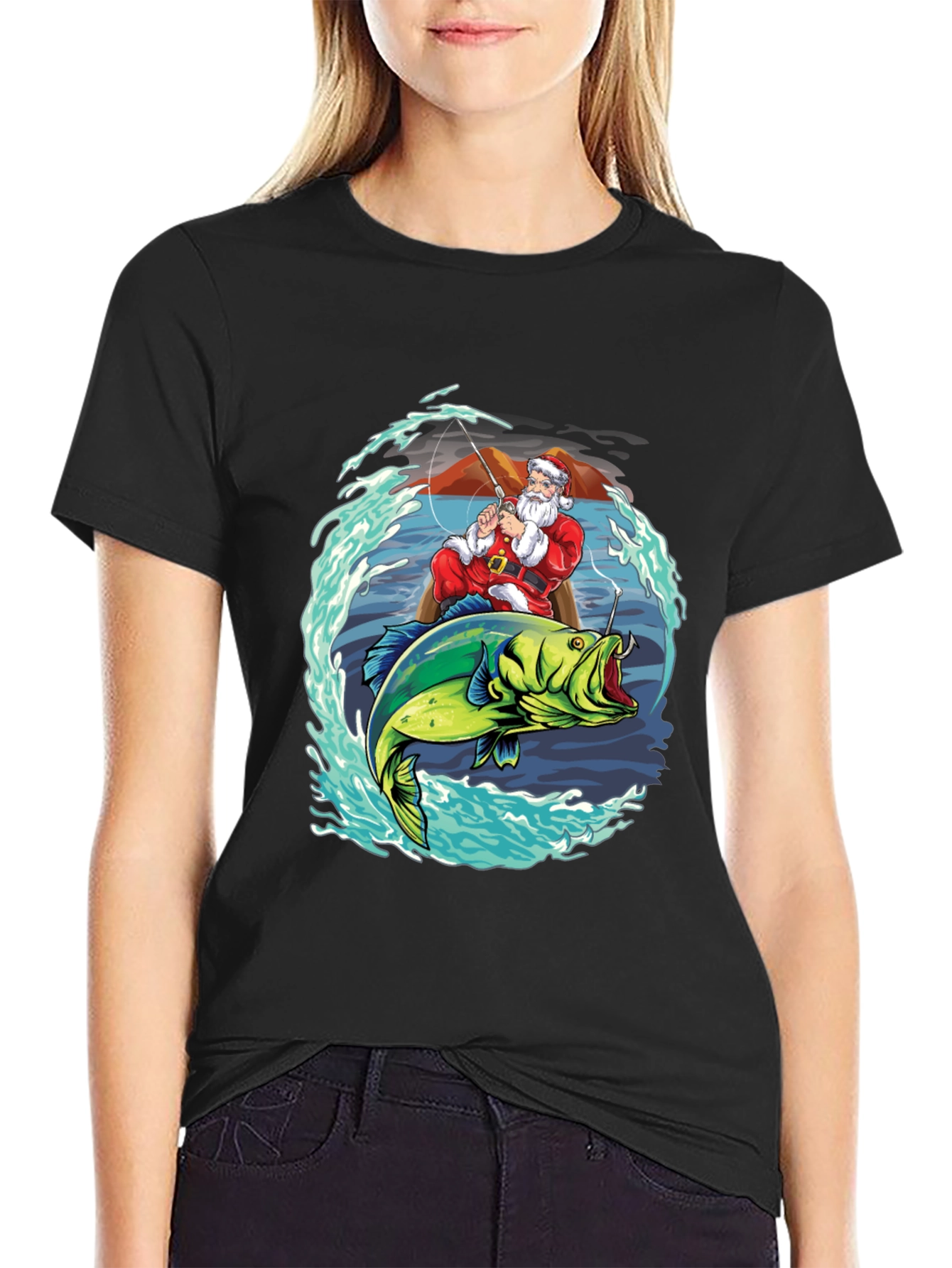 Santa Fishing T-Shirt - Holiday Catch