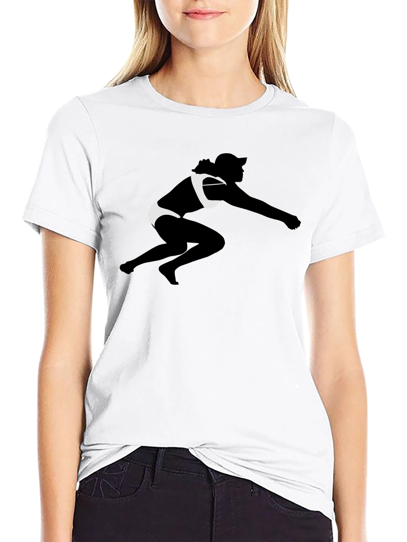 Black T-Shirt with Beach Volleyball Silhouette Graphic