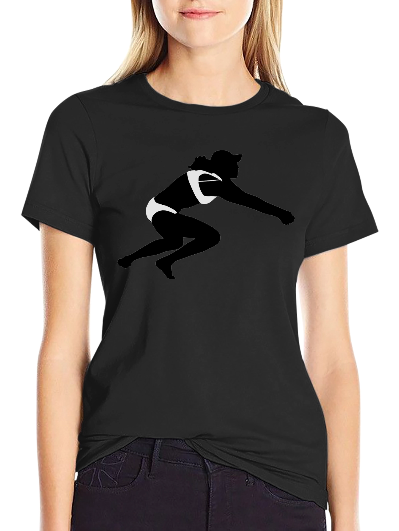 Black T-Shirt with Beach Volleyball Silhouette Graphic