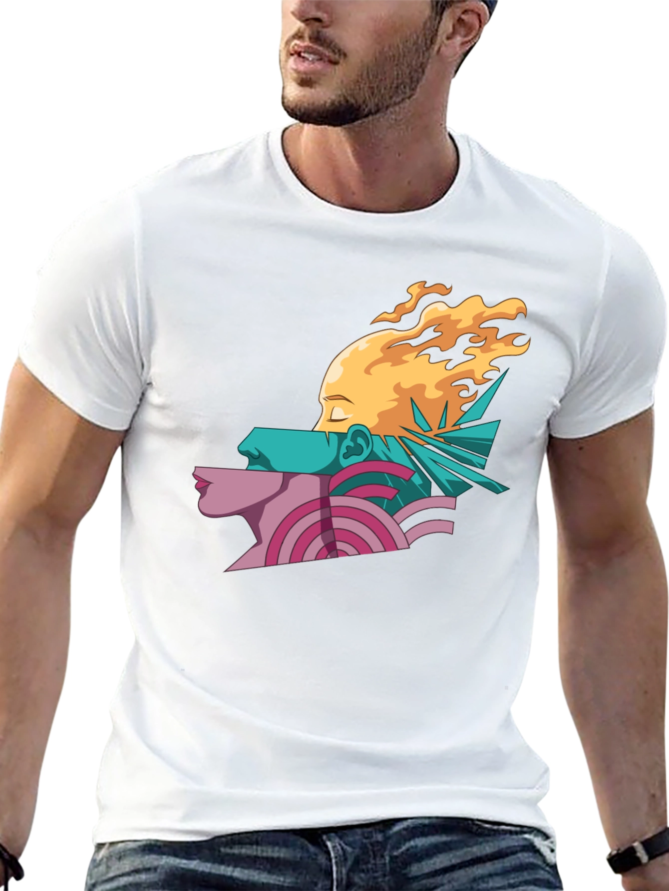 Abstract Face Graphic Print Mens Black T-Shirt