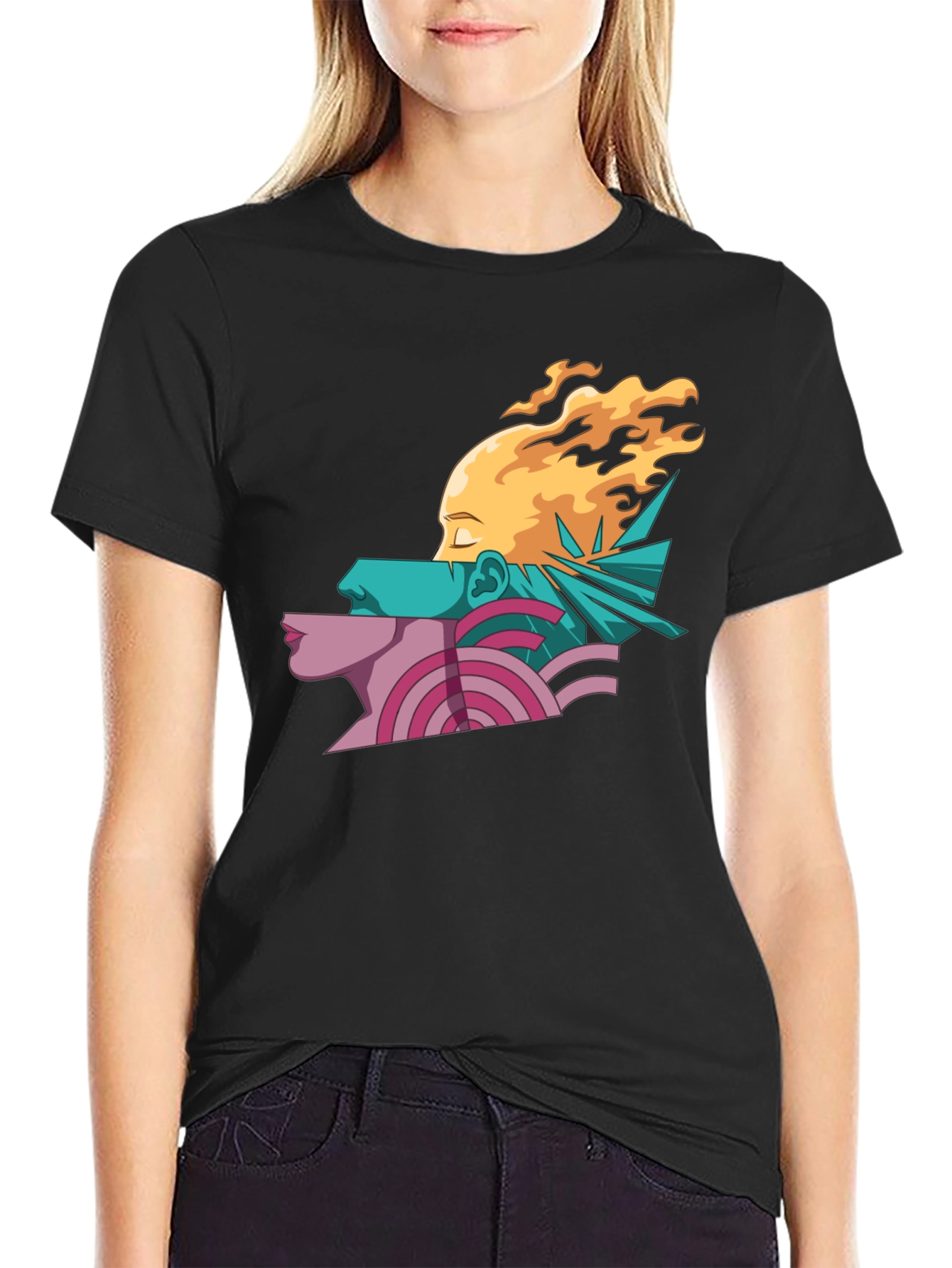 Abstract Face Graphic Print Mens Black T-Shirt