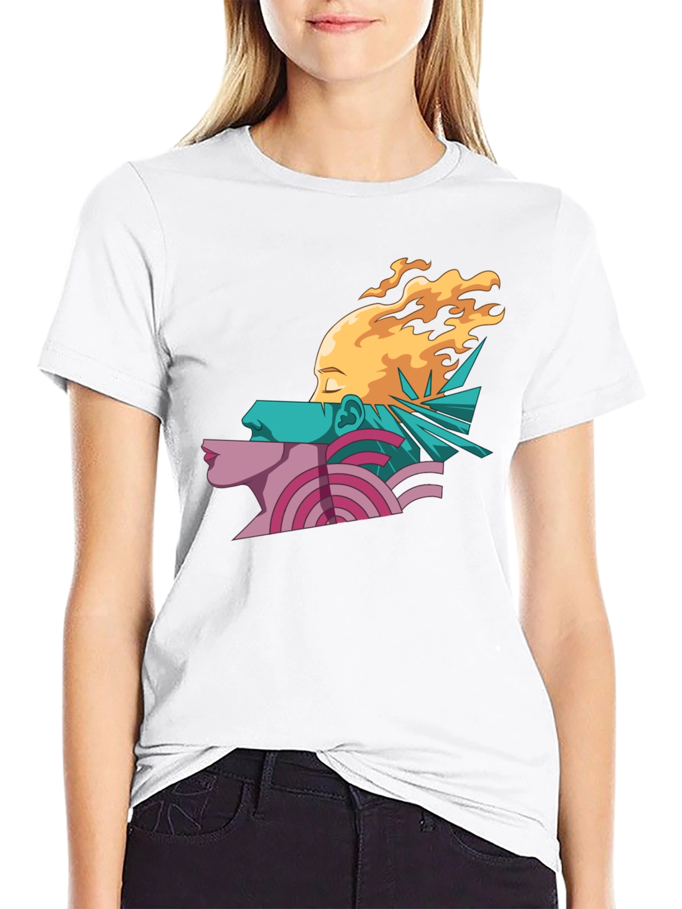 Abstract Face Graphic Print Mens Black T-Shirt