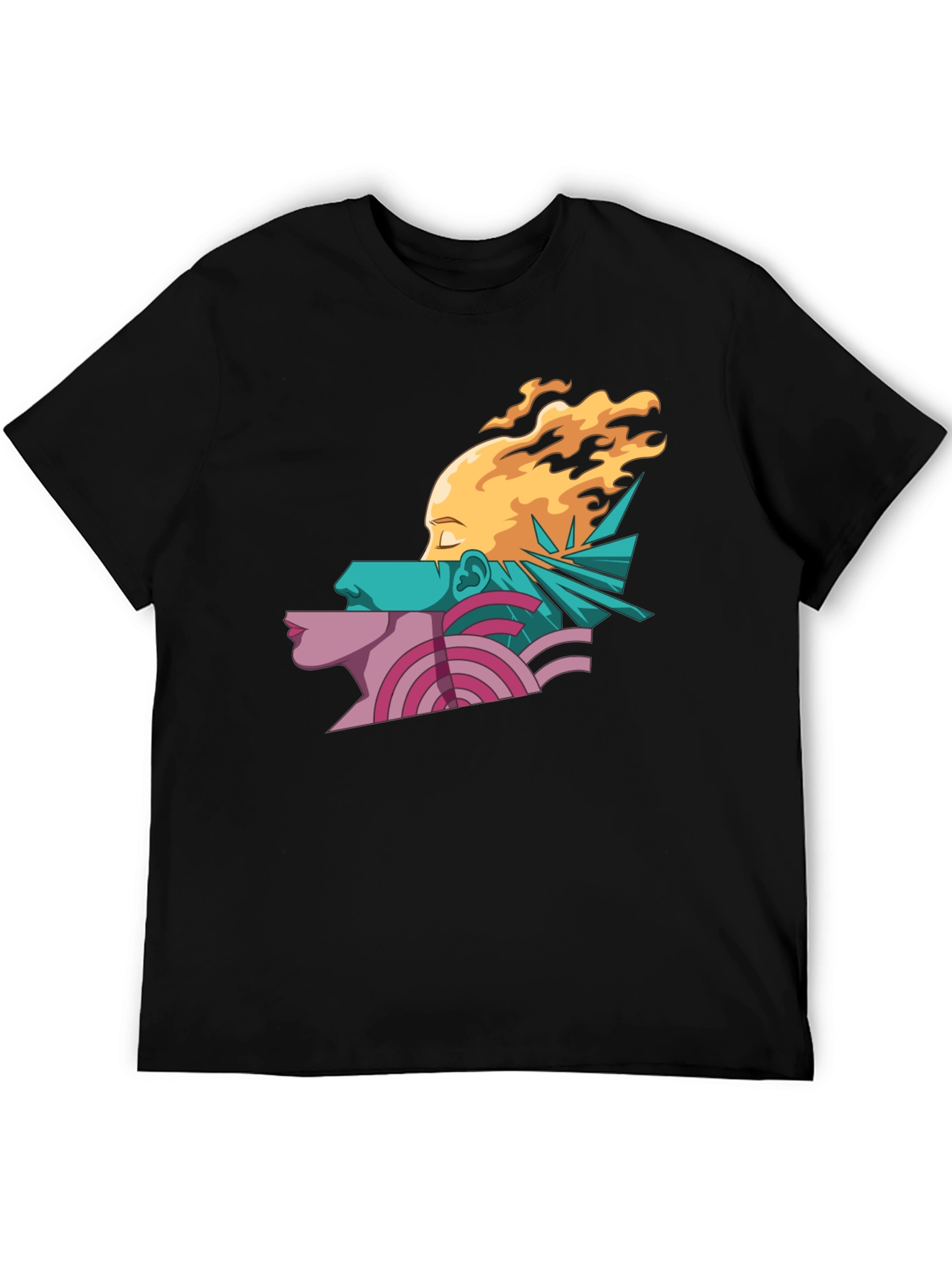 Abstract Face Graphic Print Mens Black T-Shirt